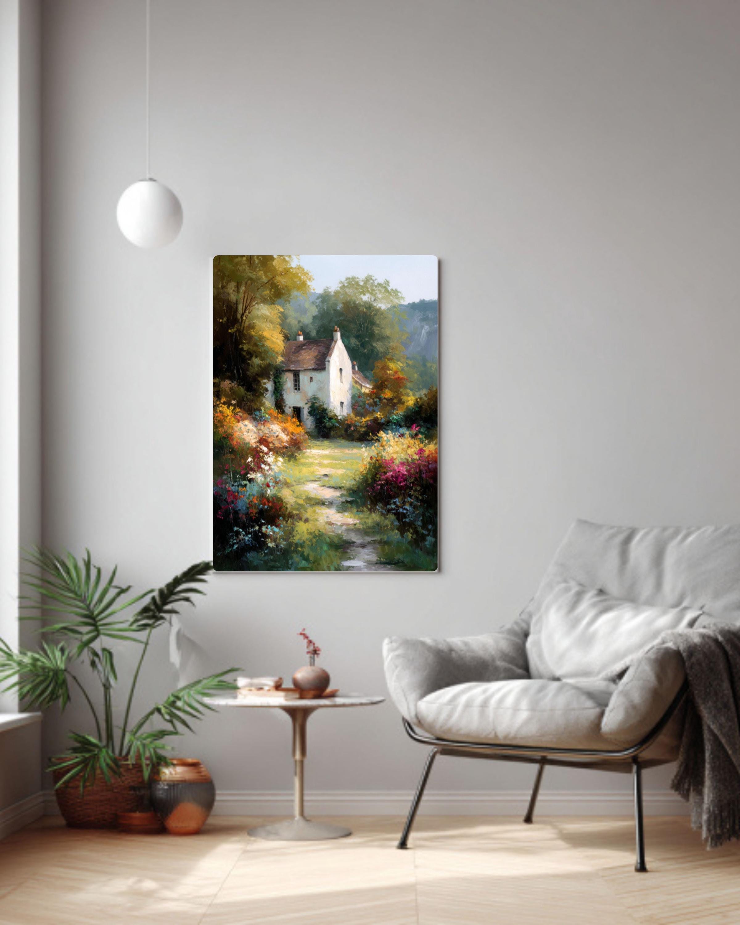 French Countryside Cottage Wall Art | Oil Painting Style Print | Canvas or Framed
