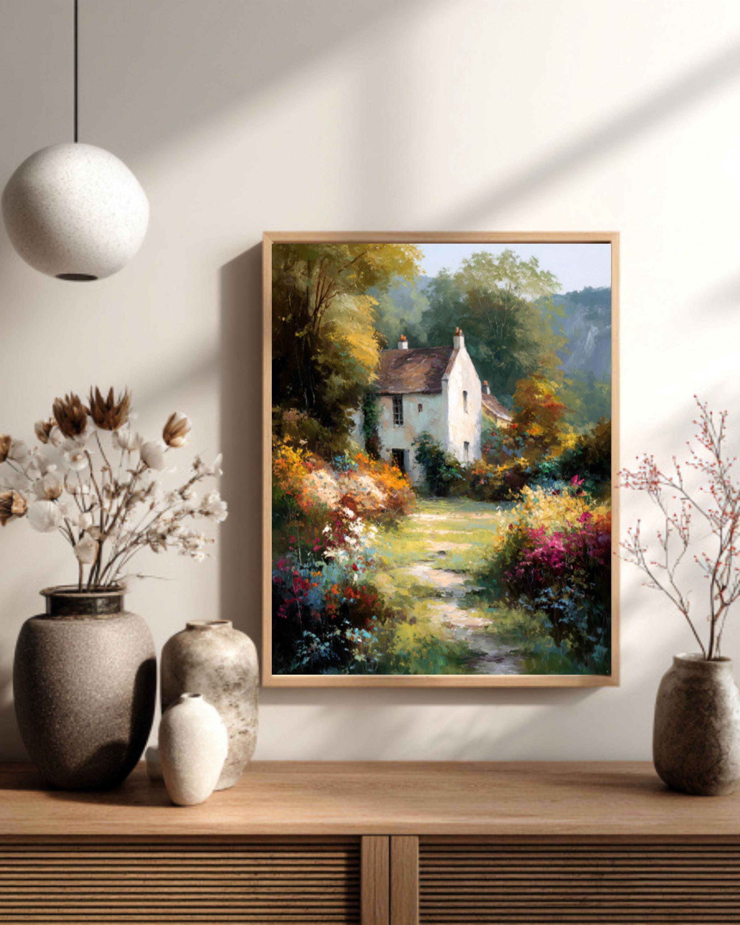 French Countryside Cottage Art: Oil Painting Style Print, Canvas or Framed Wall Decor for home and office wall décor