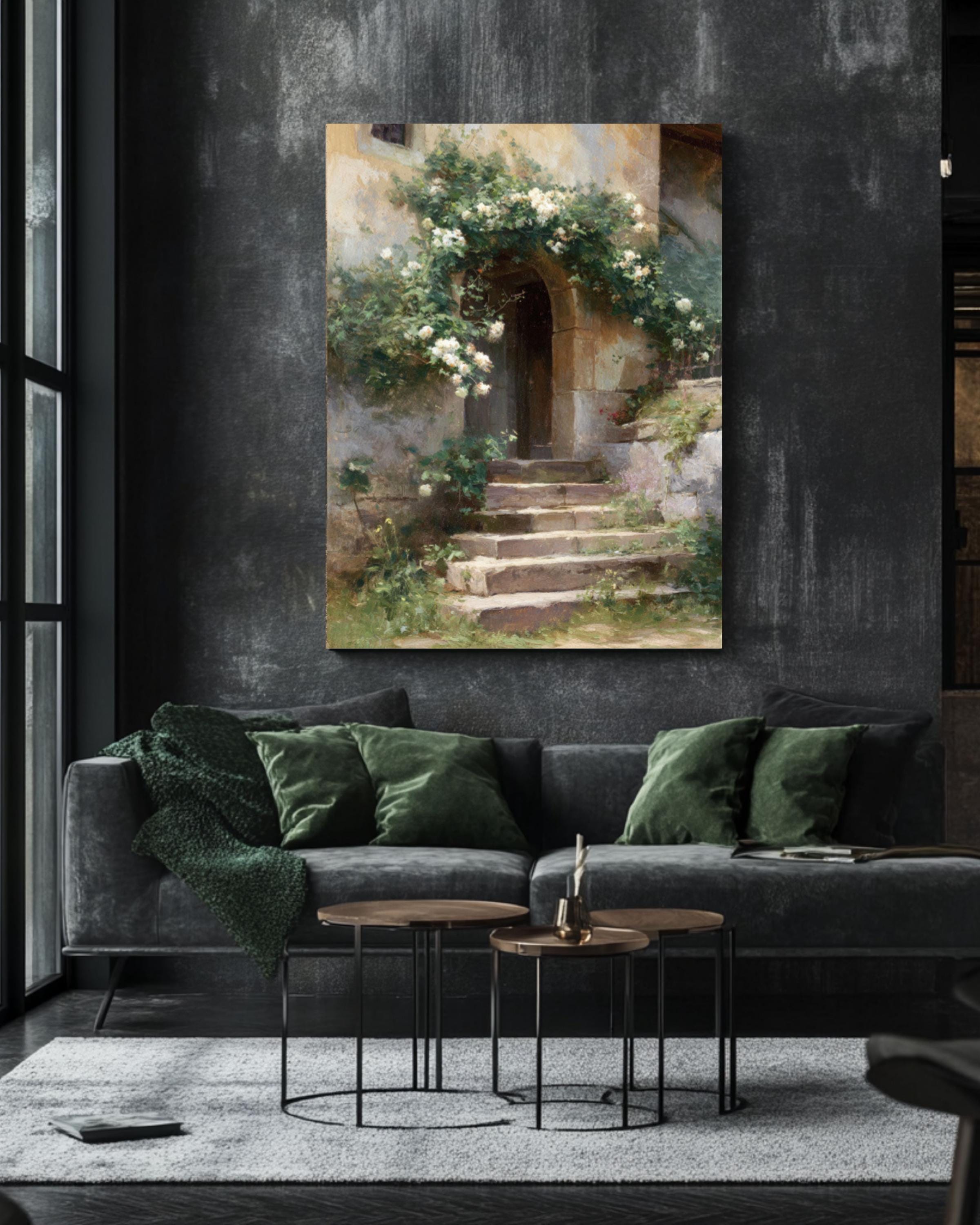 Cottage Roses & Ivy Wall Art | Vintage French Impressionist Style Print