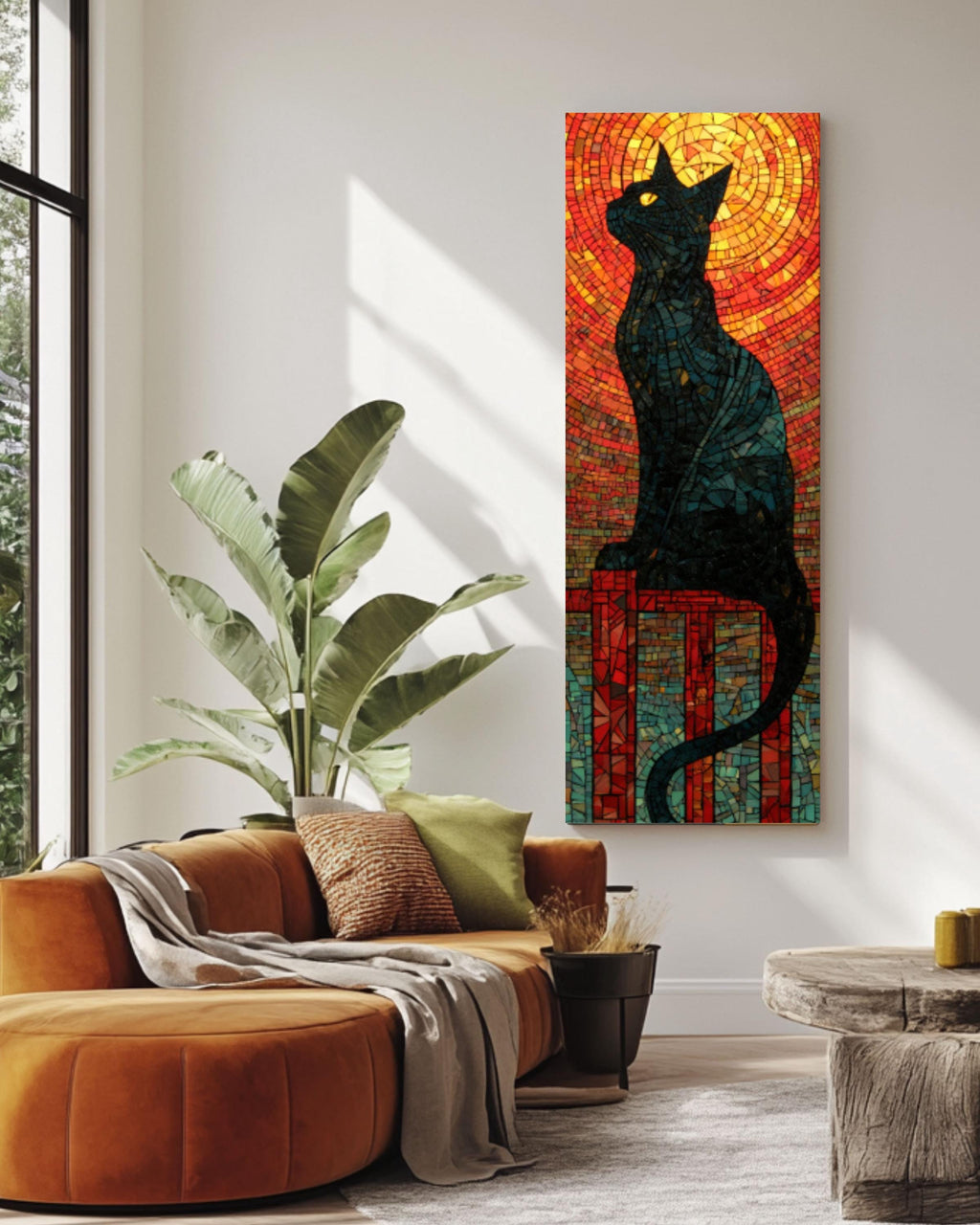 Black Cat Mosaic Wall Art | Stained Glass Style Canvas Print