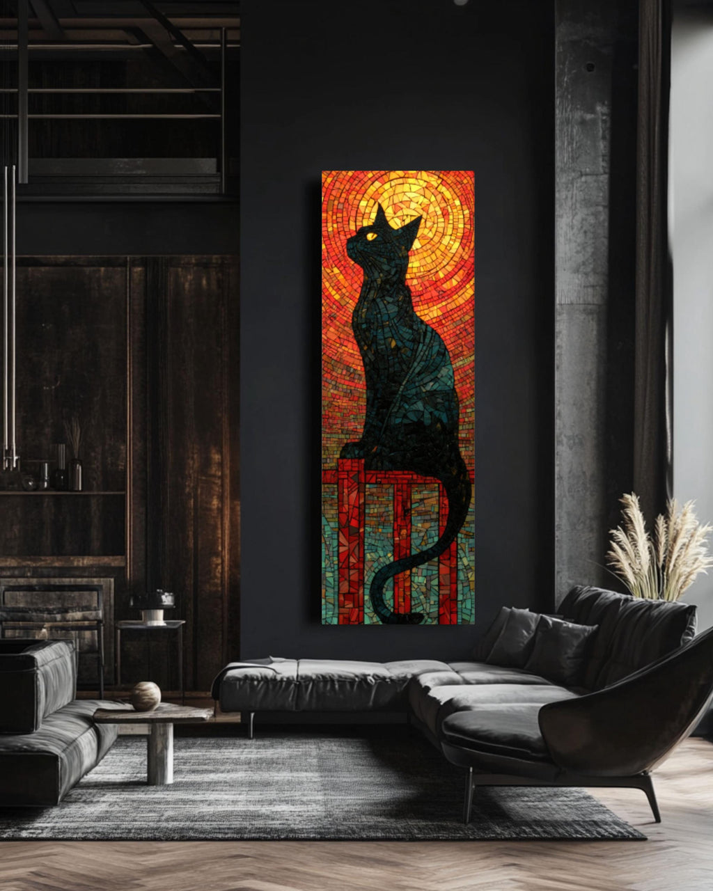 Black Cat Mosaic Wall Art | Stained Glass Style Canvas Print