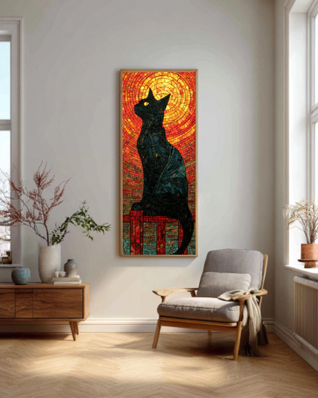 Black Cat Mosaic Art: Stained Glass Style Canvas Wall Decor for home and office wall décor