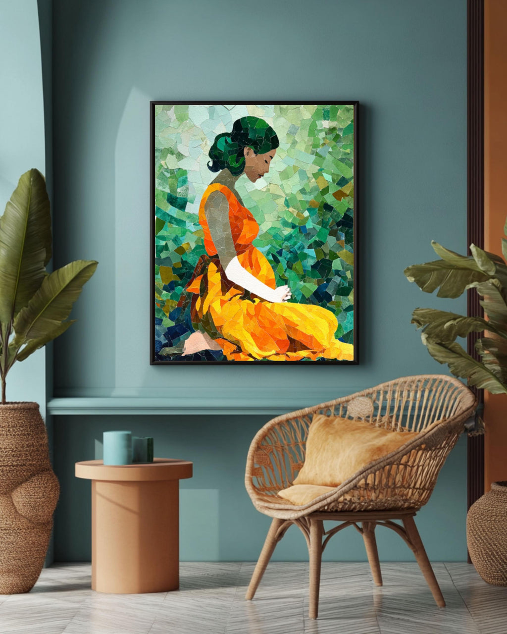 Pregnant Woman Wall Art | Matisse Style Mosaic Watercolor Poster