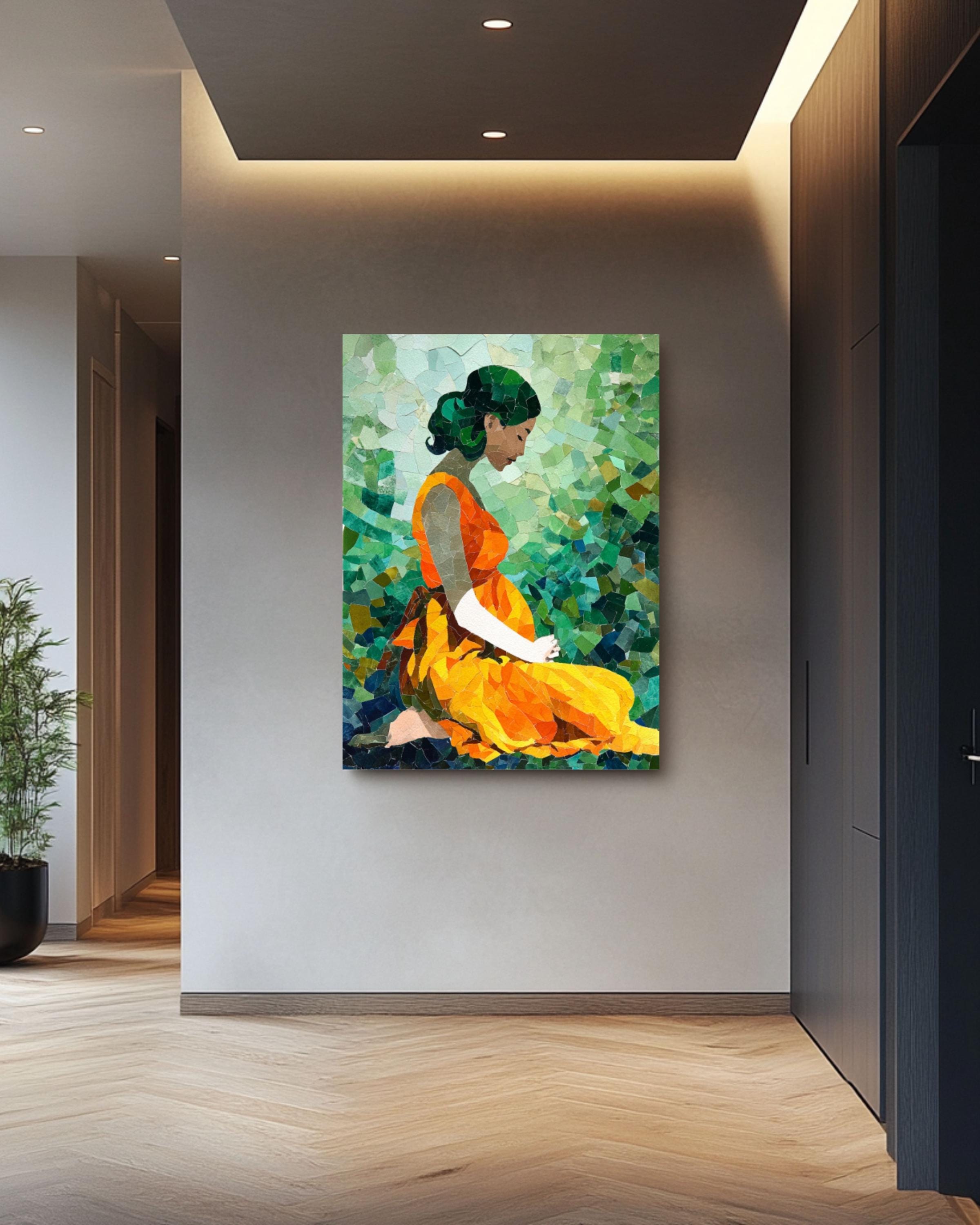 Pregnant Woman Wall Art | Matisse Style Mosaic Watercolor Poster