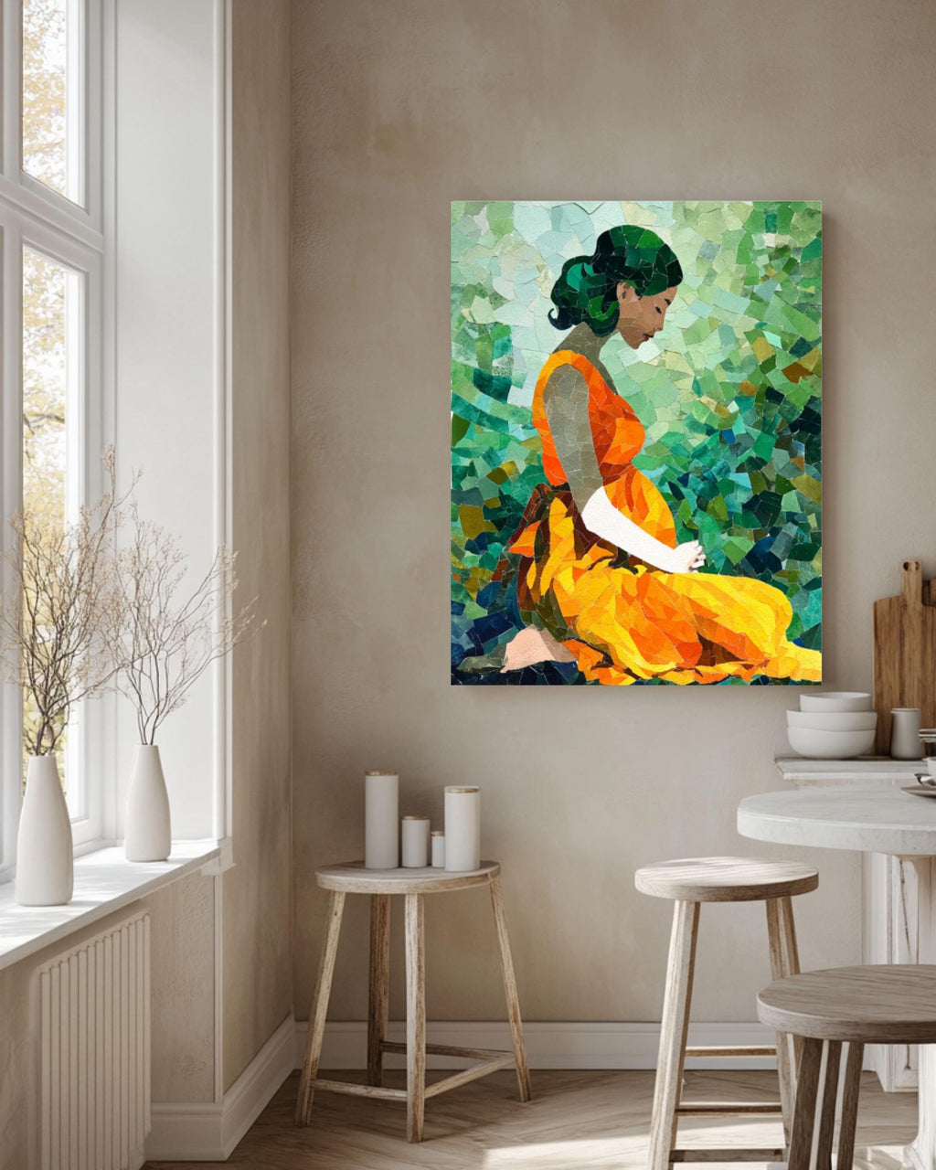 Pregnant Woman Wall Art | Matisse Style Mosaic Watercolor Poster