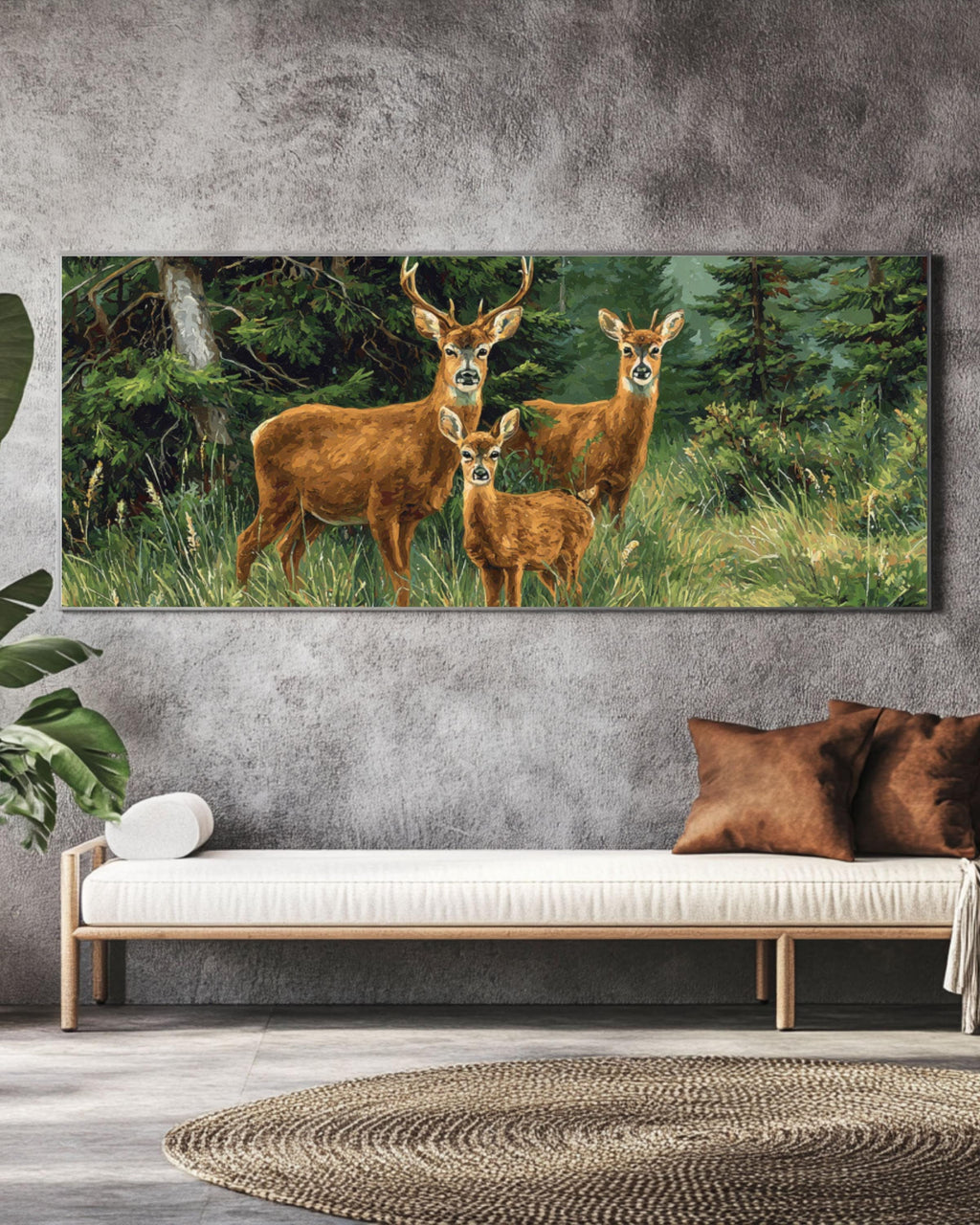 Deer Family Wildlife Wall Art | Painterly Nature Canvas Print