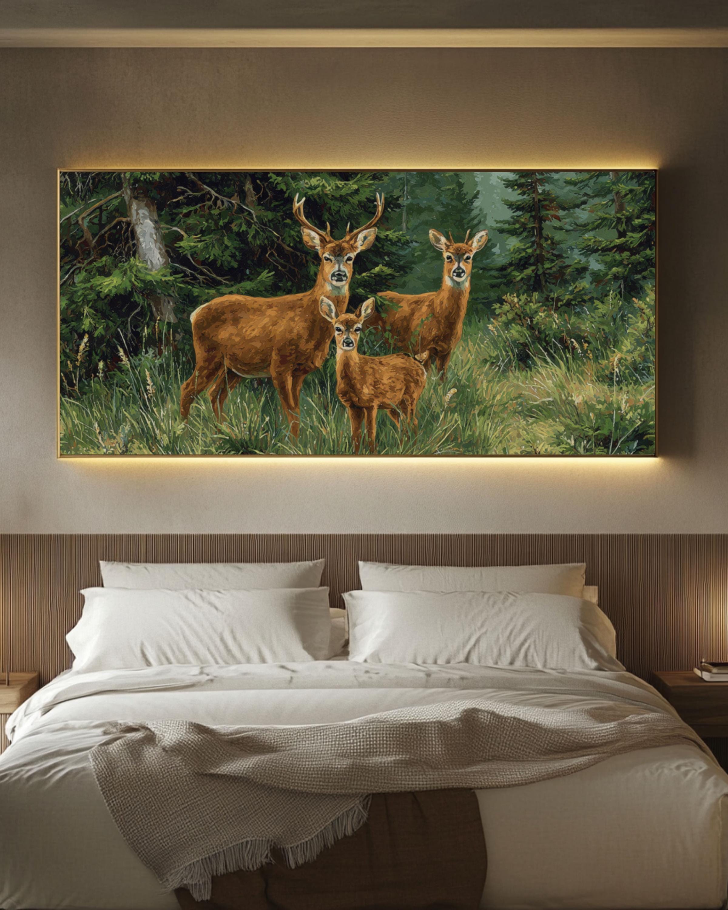 Deer Family Wildlife Wall Art | Painterly Nature Canvas Print