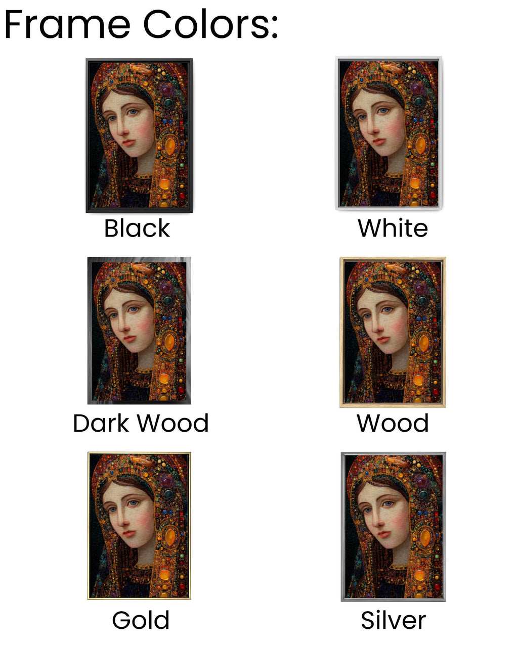 Holy Mary Portrait Wall Art | Klimt Style Gemstone Religious Canvas