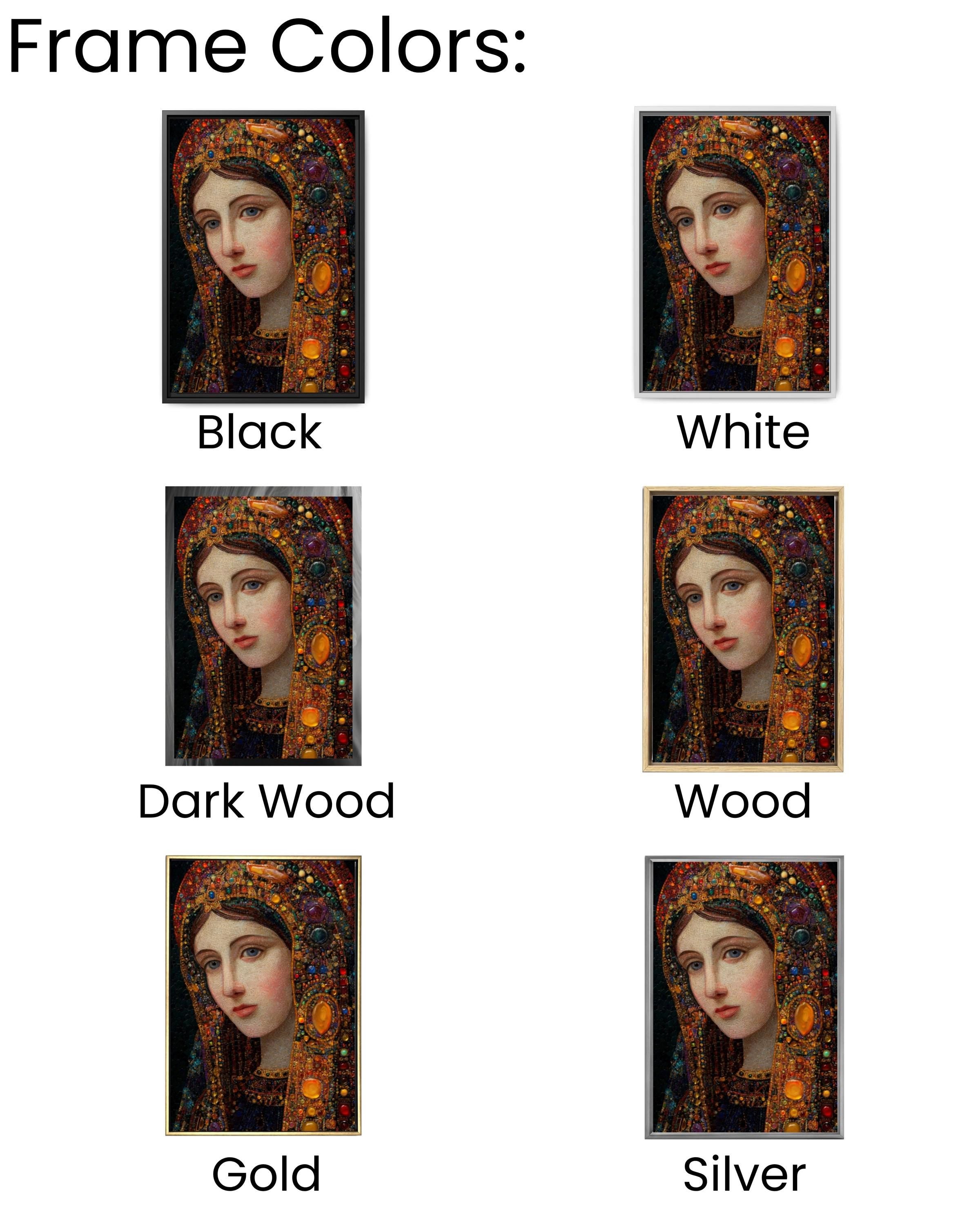 Holy Mary Portrait Wall Art | Klimt Style Gemstone Religious Canvas