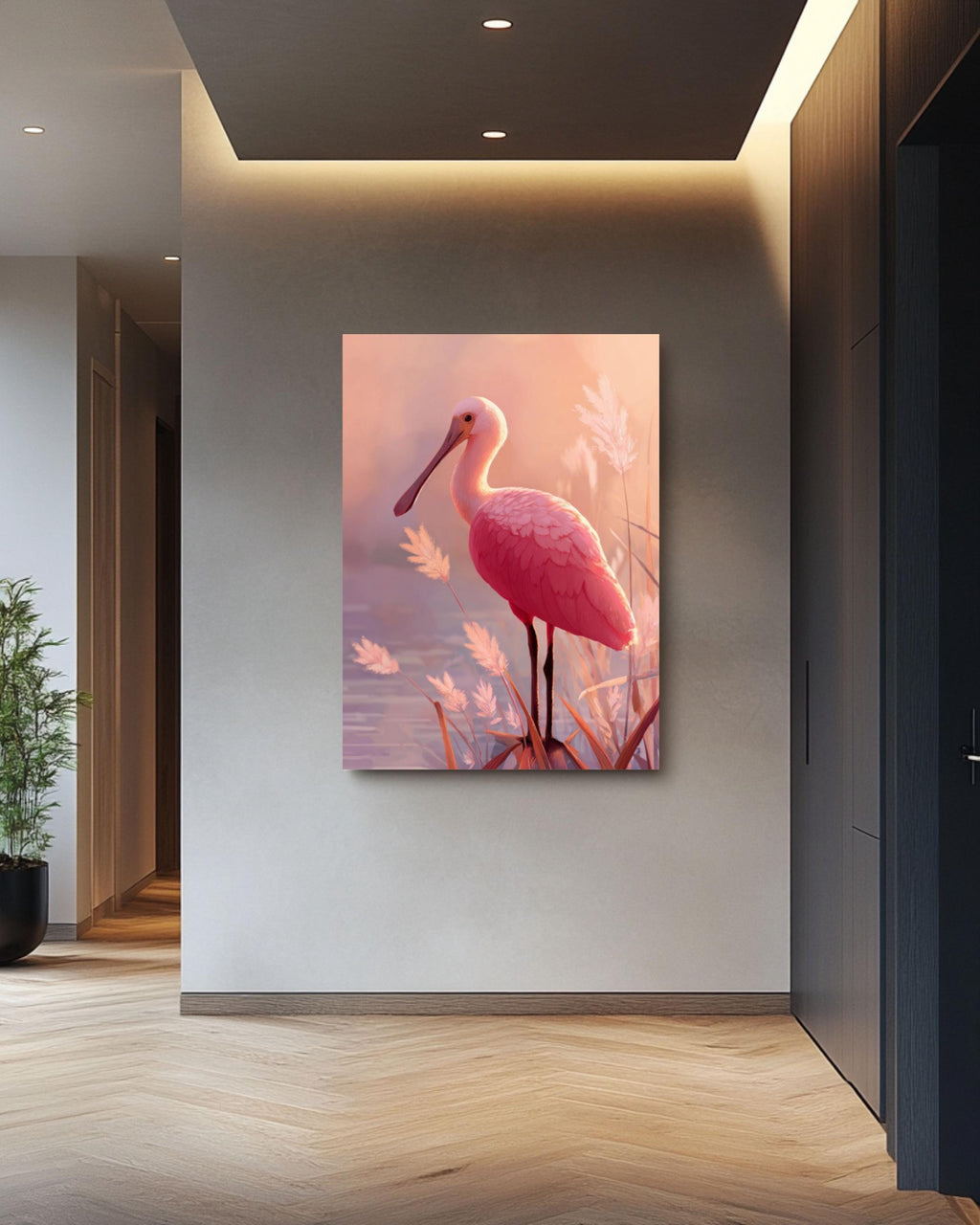 Roseate Spoonbill Bird Wall Art | Pastel Cartoon Poster | Canvas or Framed