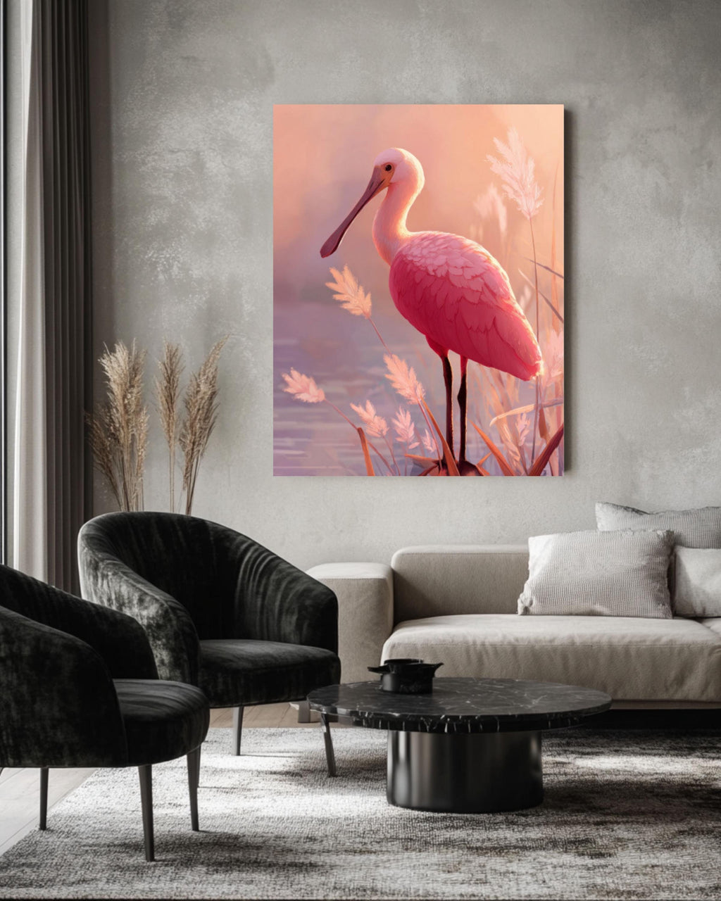 Pink Spoonbill Bird Art: Pastel Cartoon Poster, Canvas or Framed Decor for home and office wall décor