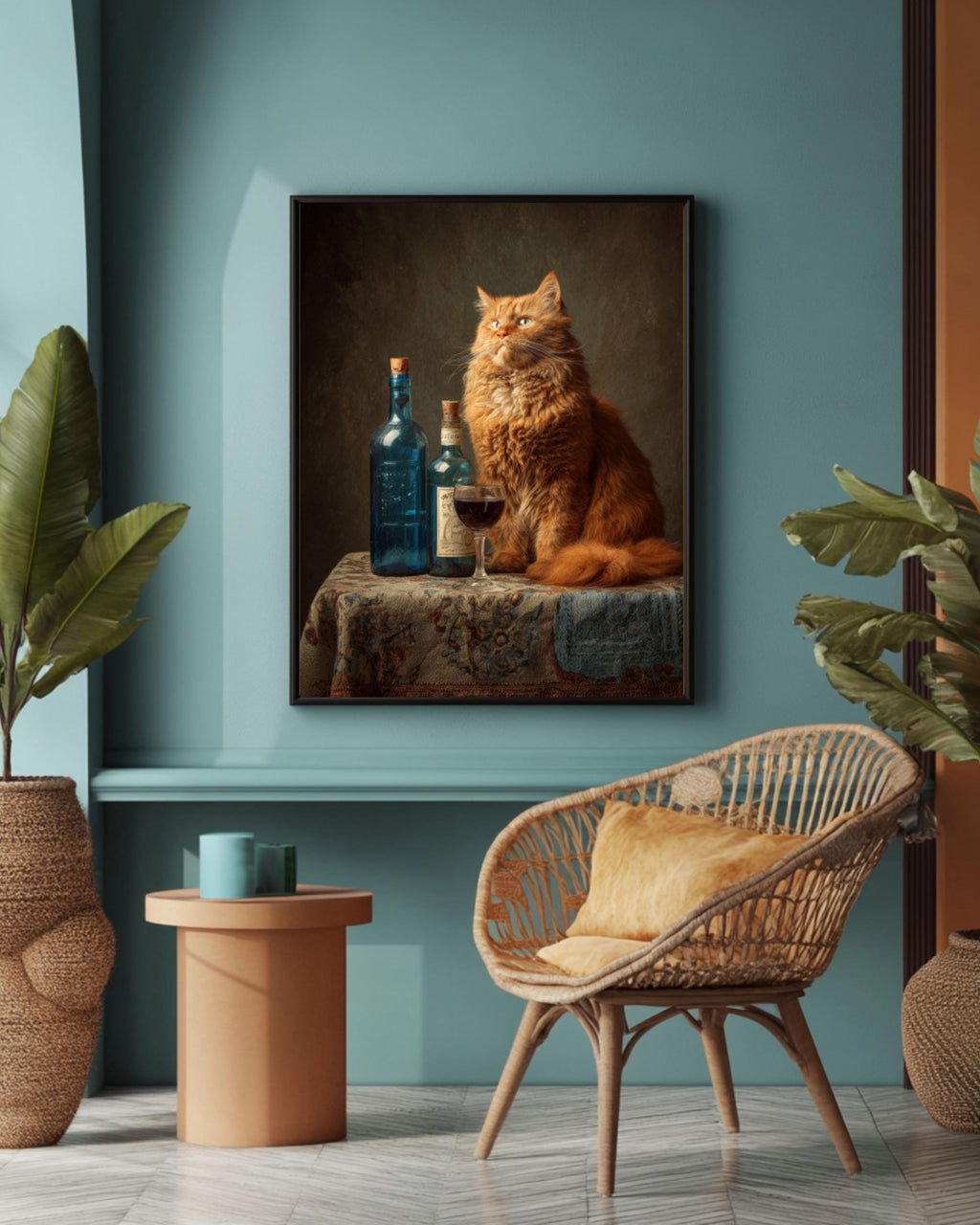 Fat Orange Cat Wine Wall Art Print | Whimsical Kitchen Decor