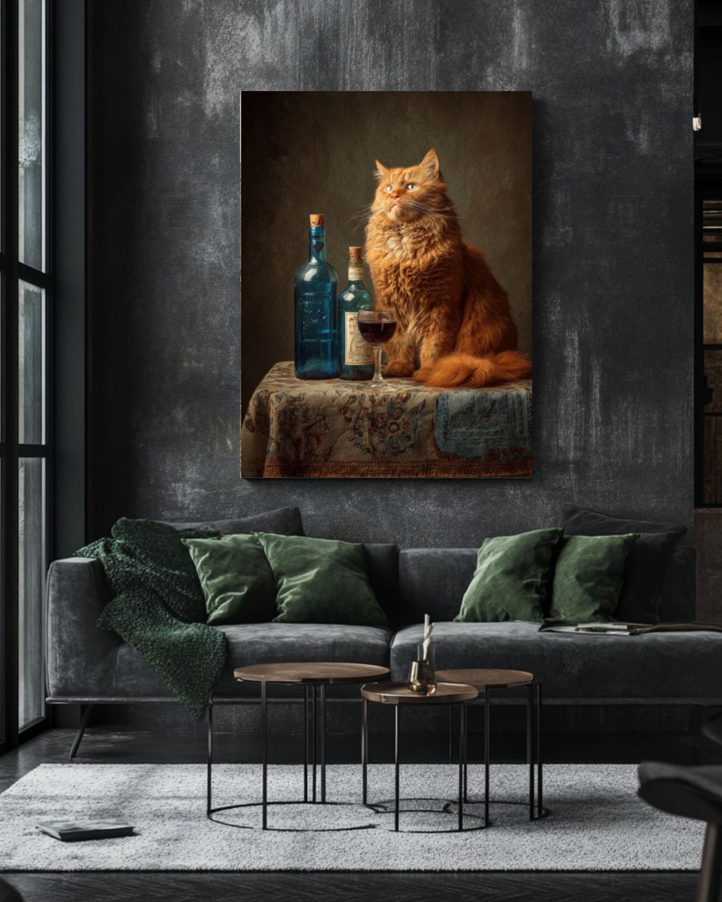 Fat Orange Cat Wine Wall Art Print | Whimsical Kitchen Decor