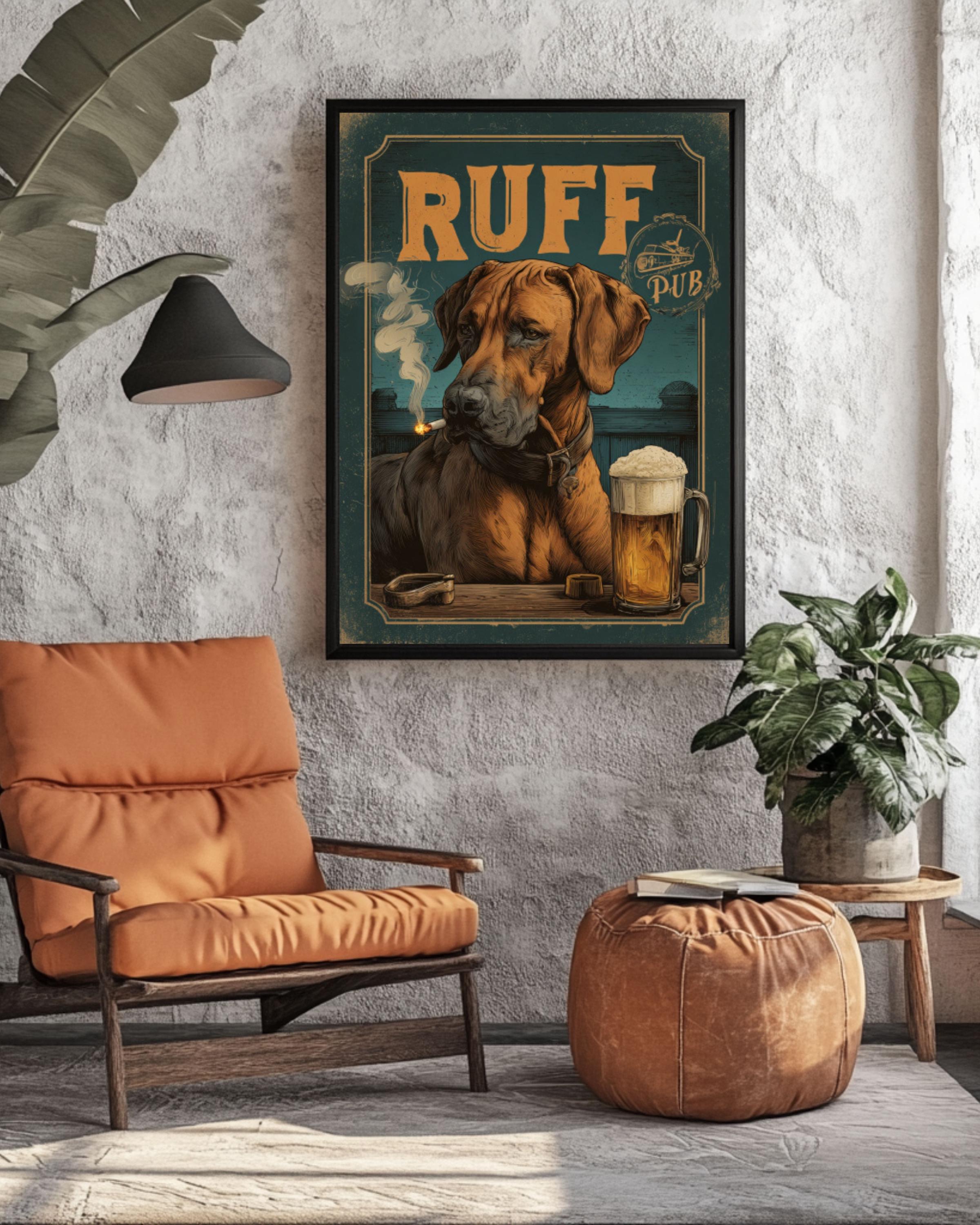 Rhodesian Ridgeback Wall Art Print | Vintage 1930s Dog Poster | Pub Bar Decor