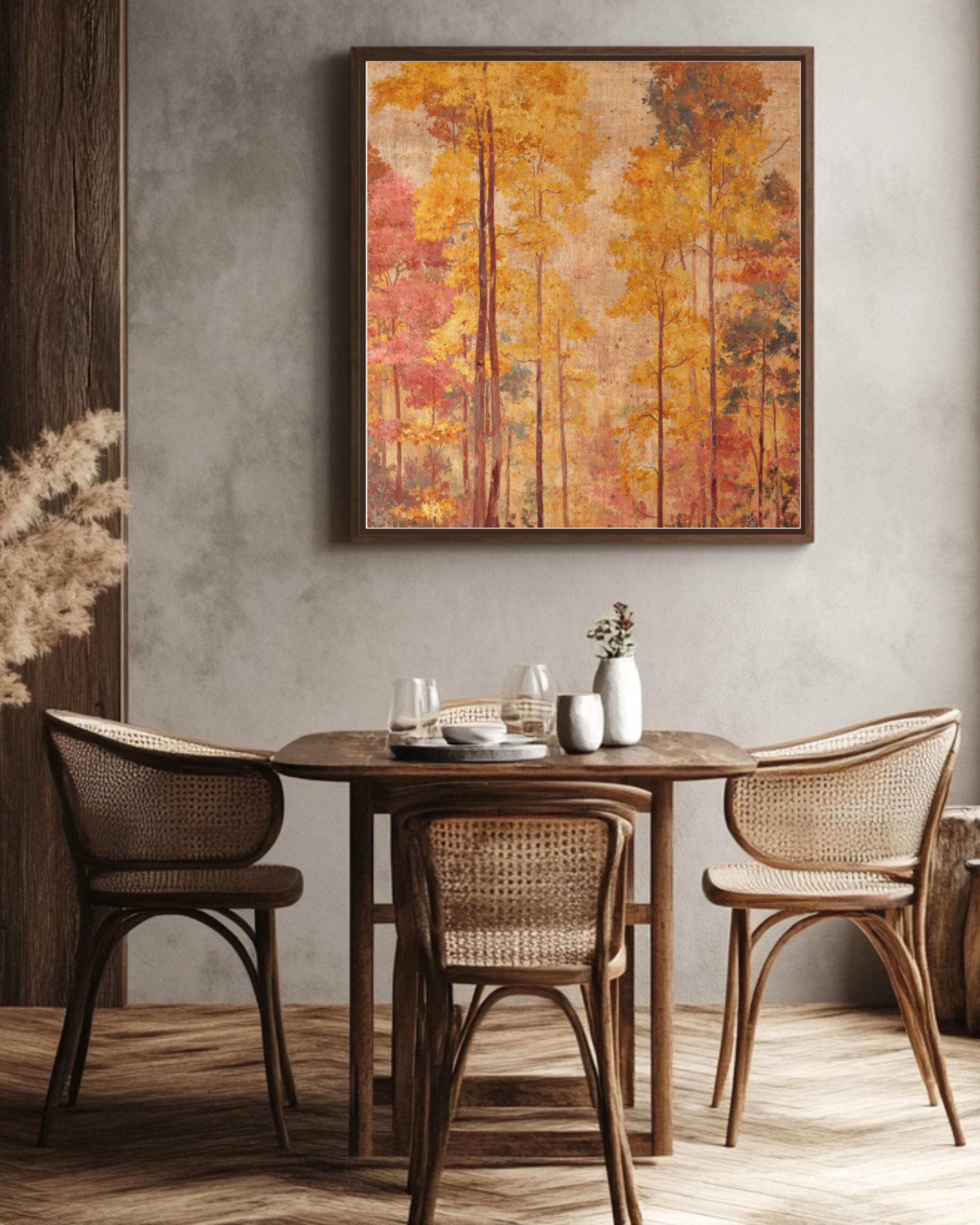 Autumn Forest Wall Art Print | Rustic Vintage Canvas Home Decor