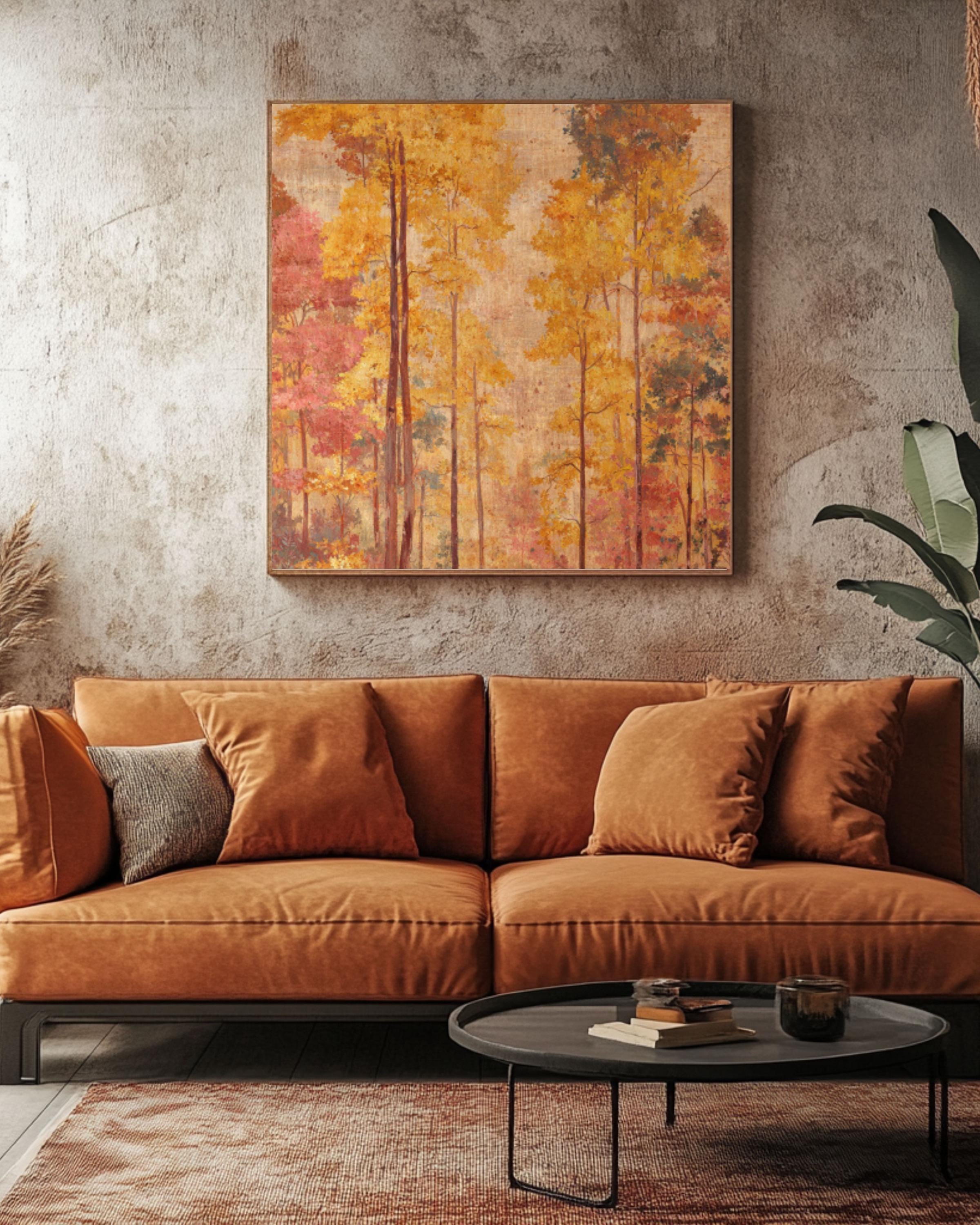 Autumn Forest Wall Art Print | Rustic Vintage Canvas Home Decor