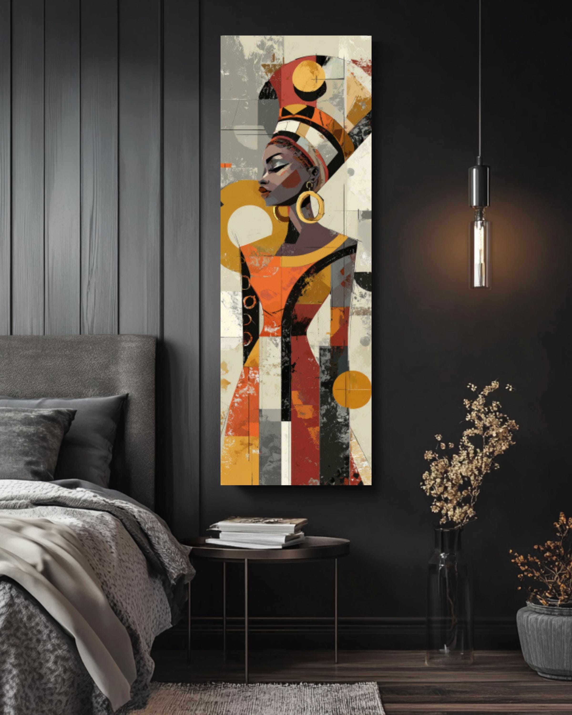 Abstract African Woman Wall Art | Geometric Portrait Canvas Print
