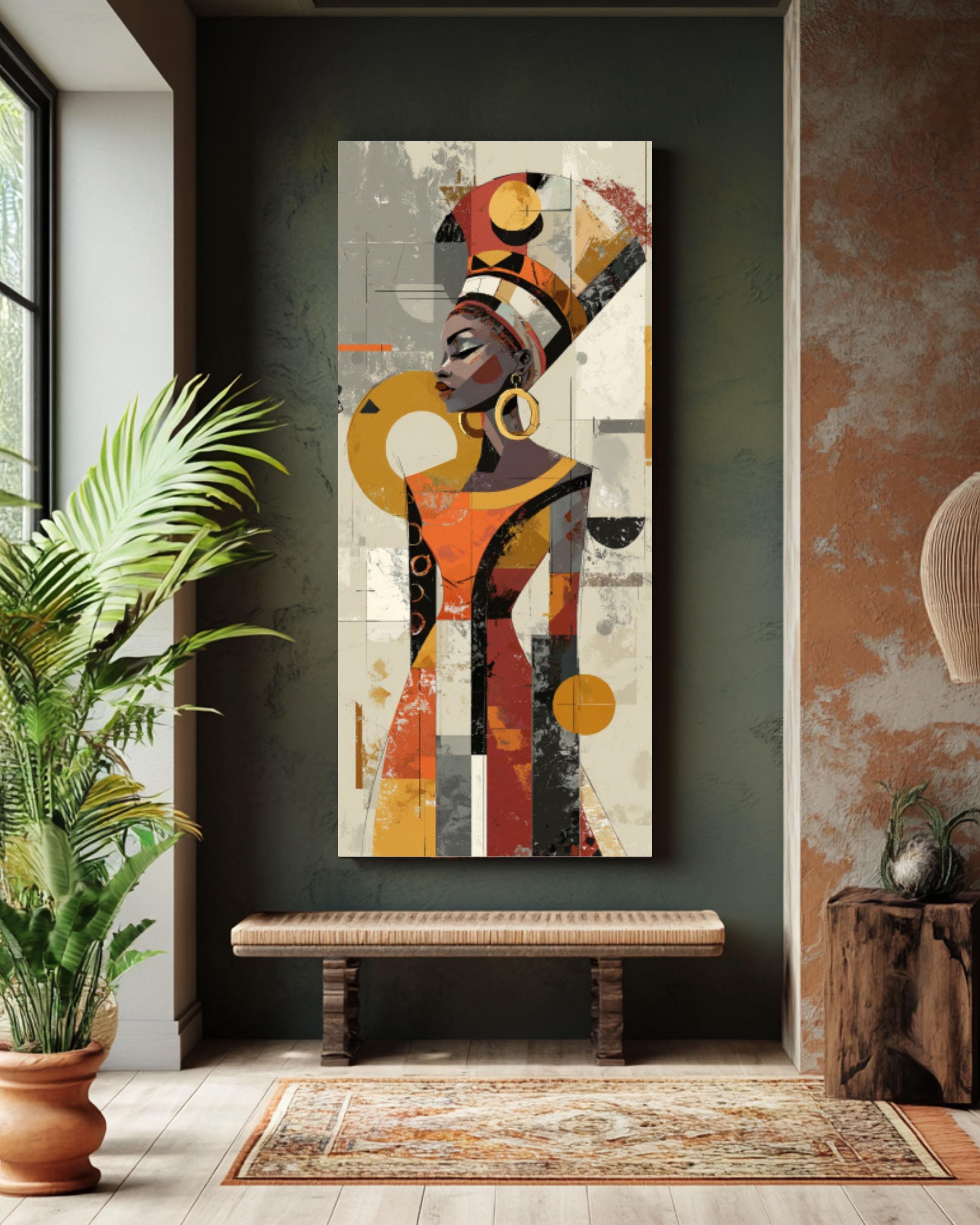 Abstract African Woman Wall Art | Geometric Portrait Canvas Print