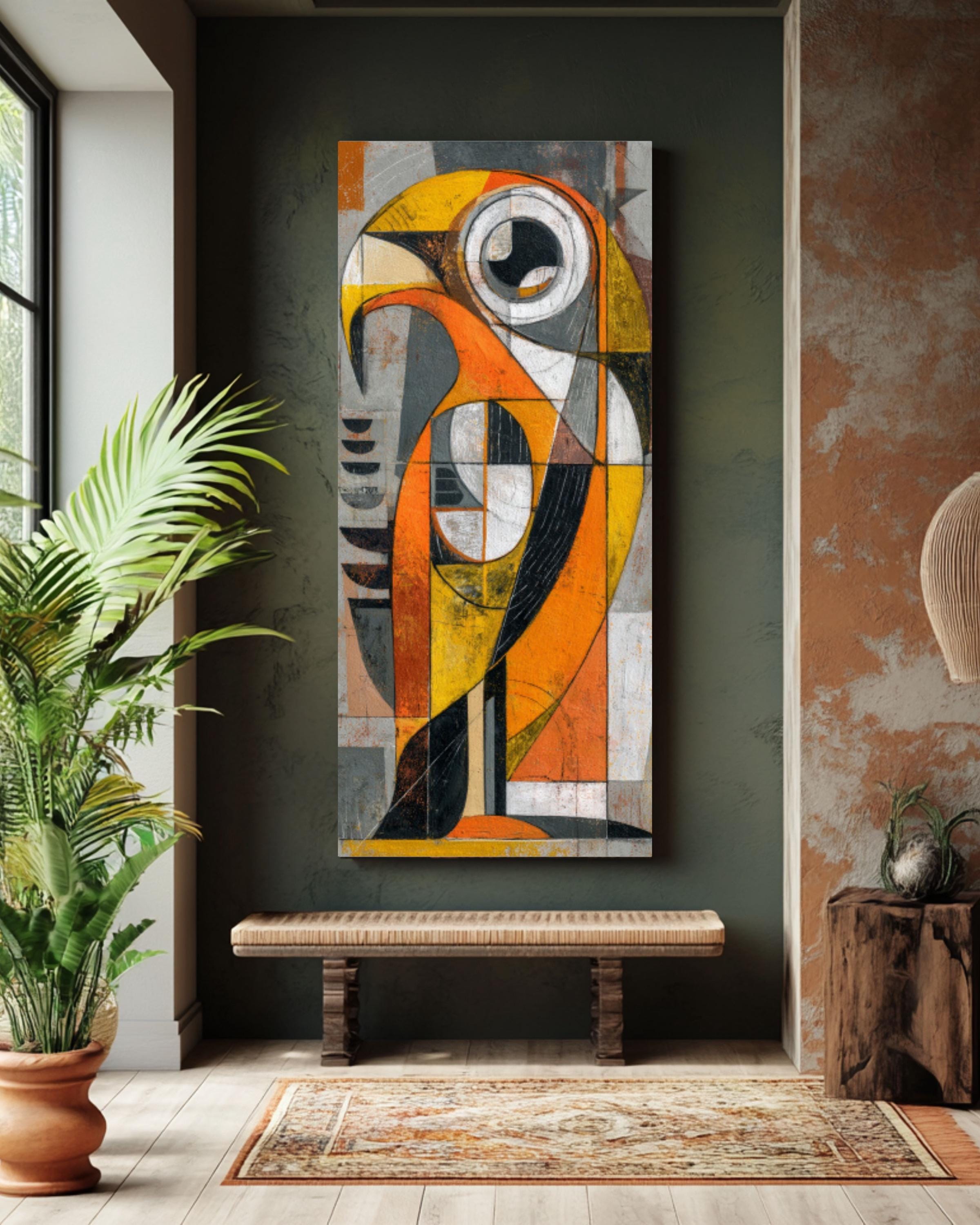 Picasso Style Abstract Bird Wall Art | Geometric Cubist Canvas Print