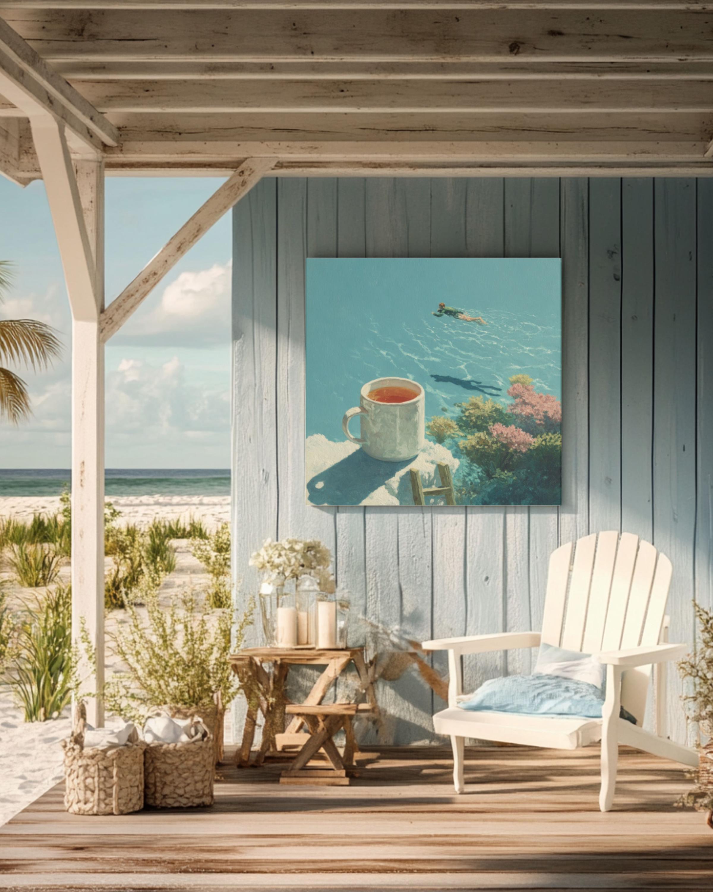 Surreal Coffee Cup Dive Wall Art – Artistic Swimming Canvas Print
