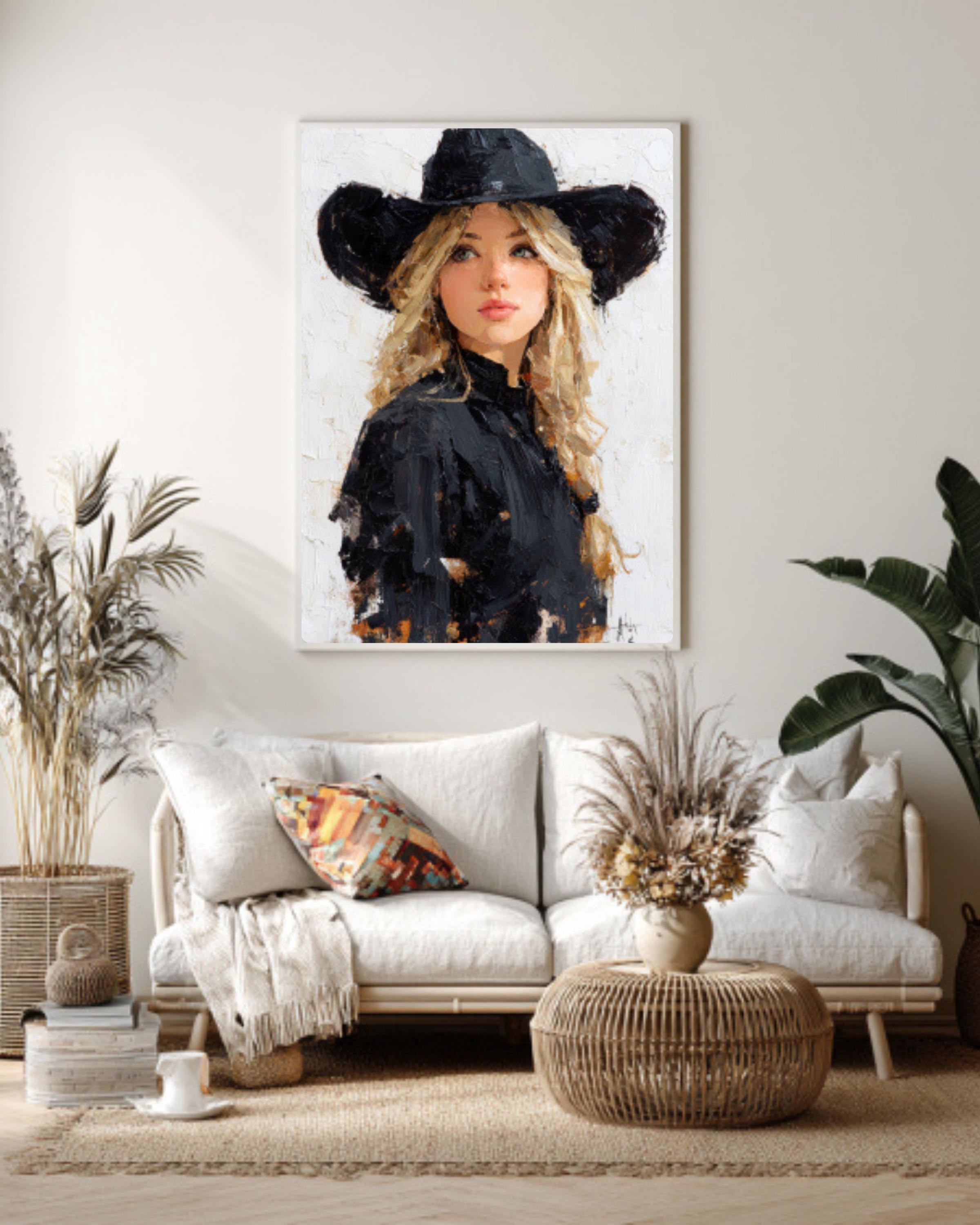 Cowboy Woman Western Canvas Art – Palette Knife Painting