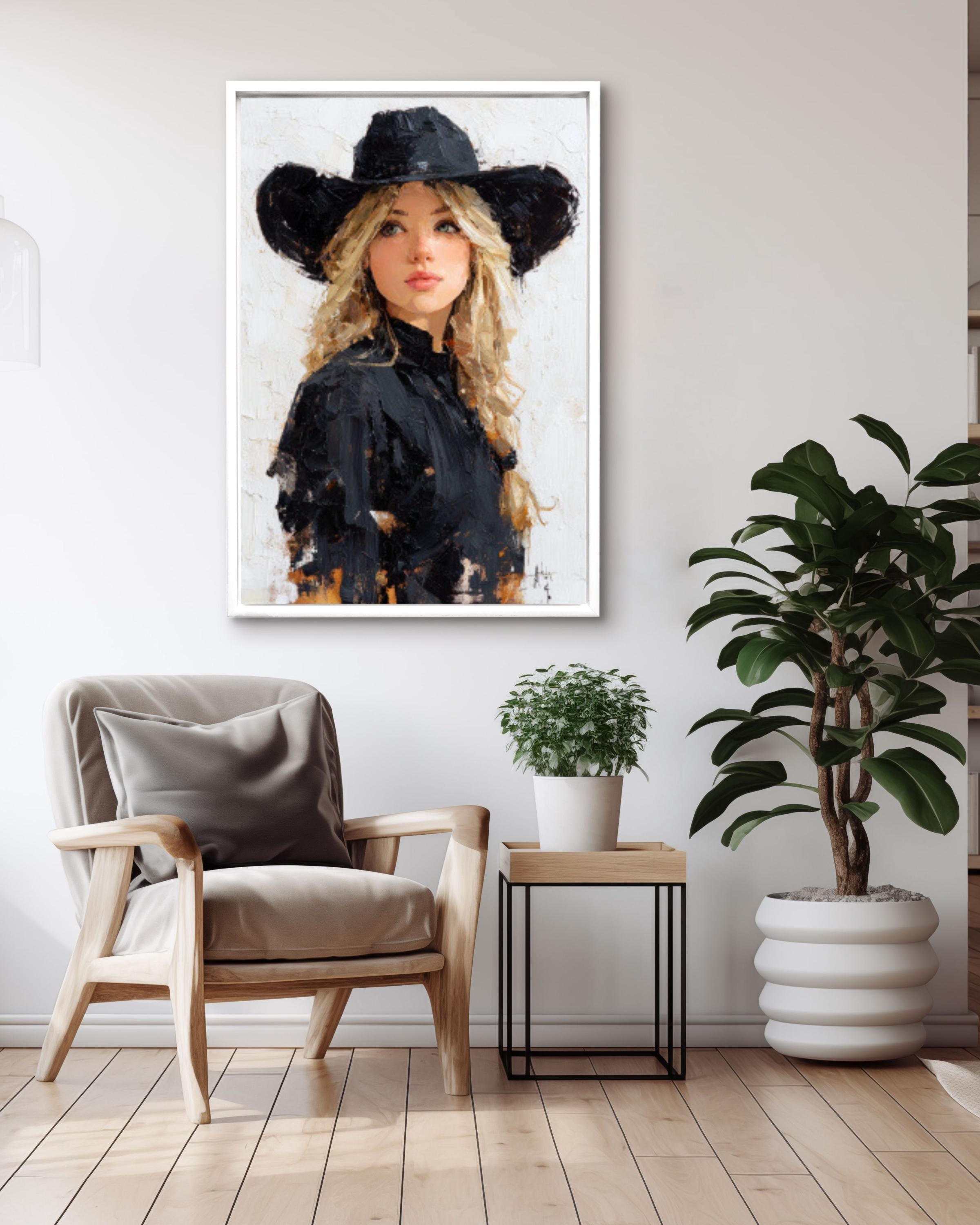 Cowboy Woman Western Canvas Art – Palette Knife Painting