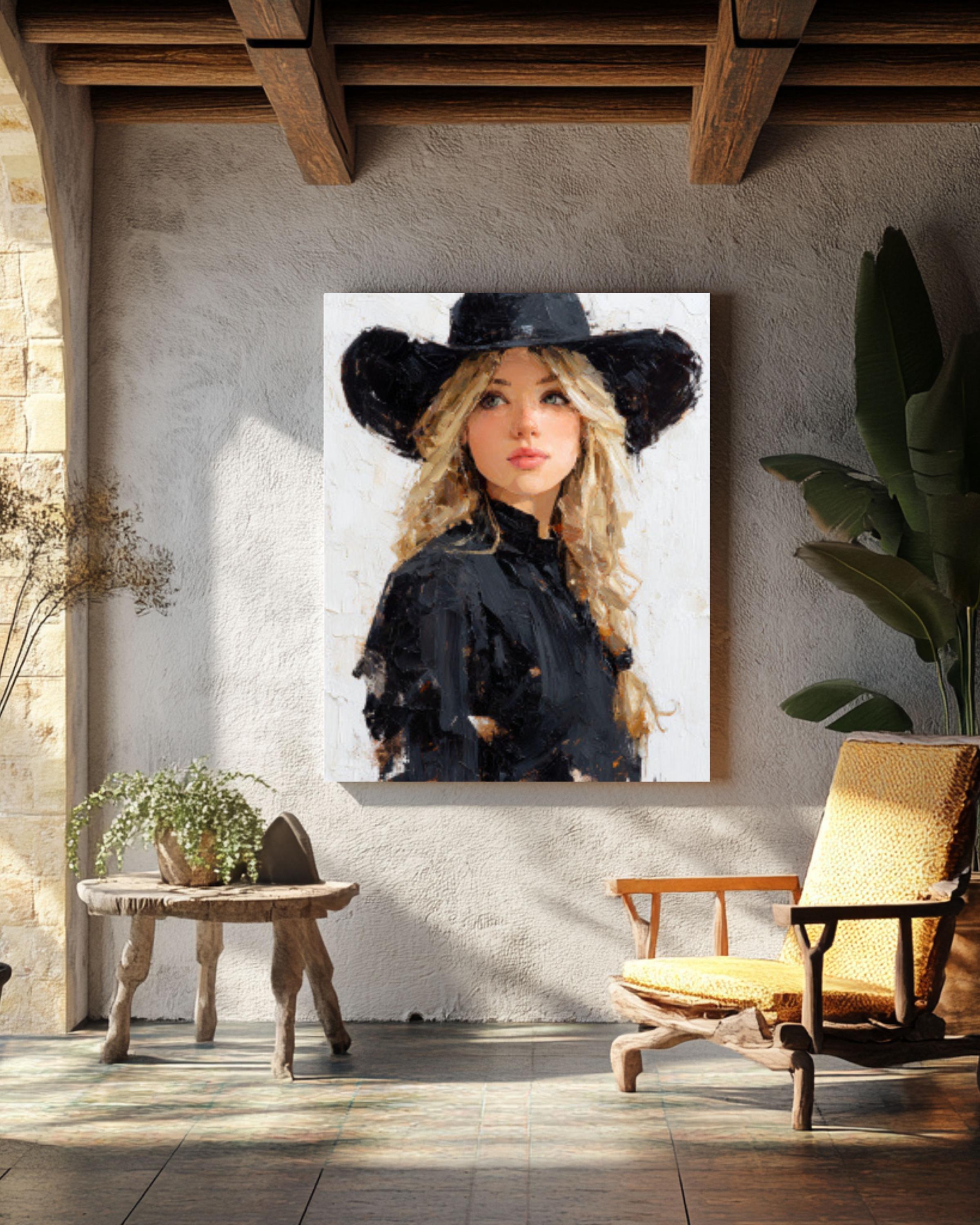 Cowboy Woman Western Canvas Art – Palette Knife Painting