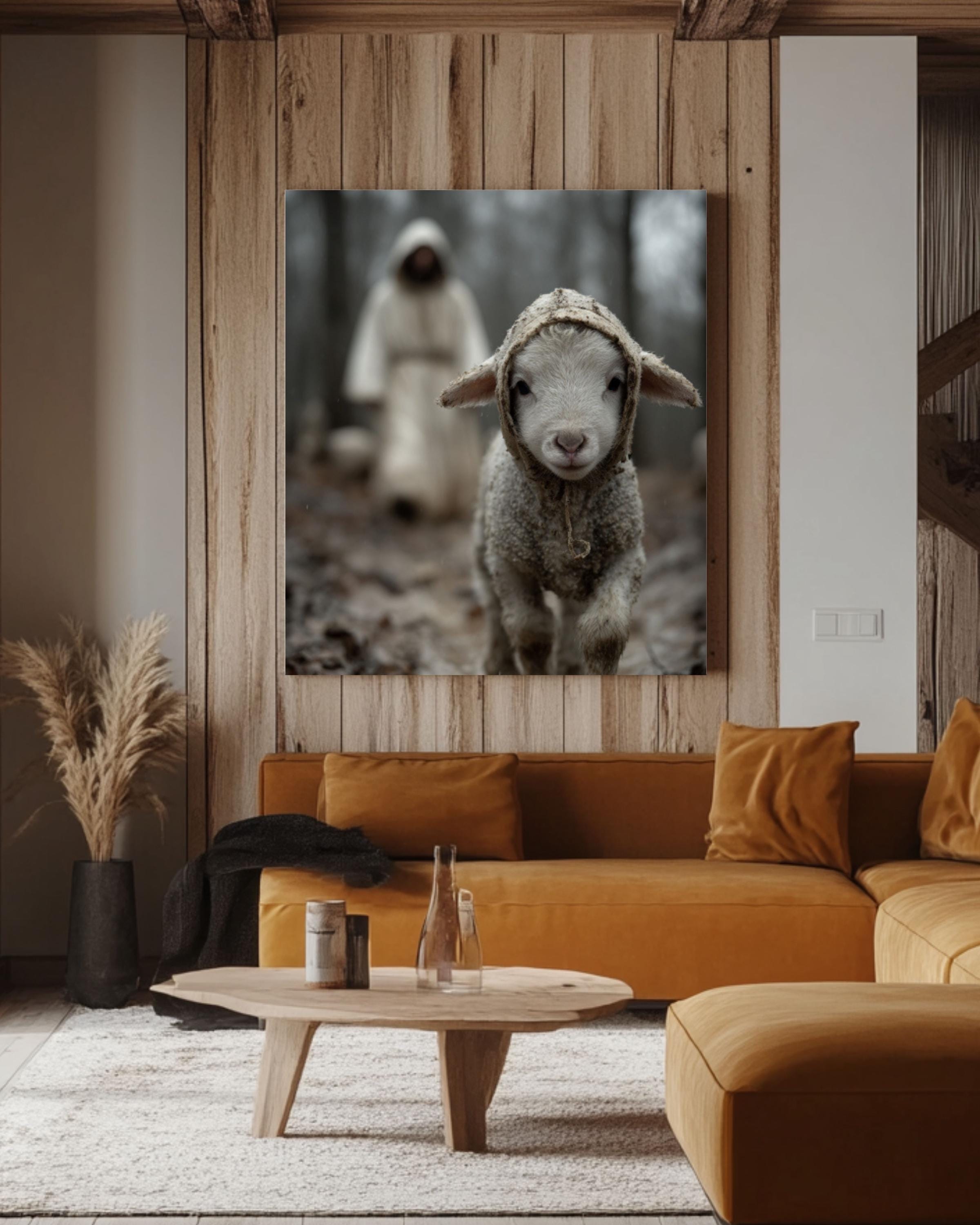 Lamb in Muddy Forest Wall Art | Faith-Inspired Cinematic Canvas Print
