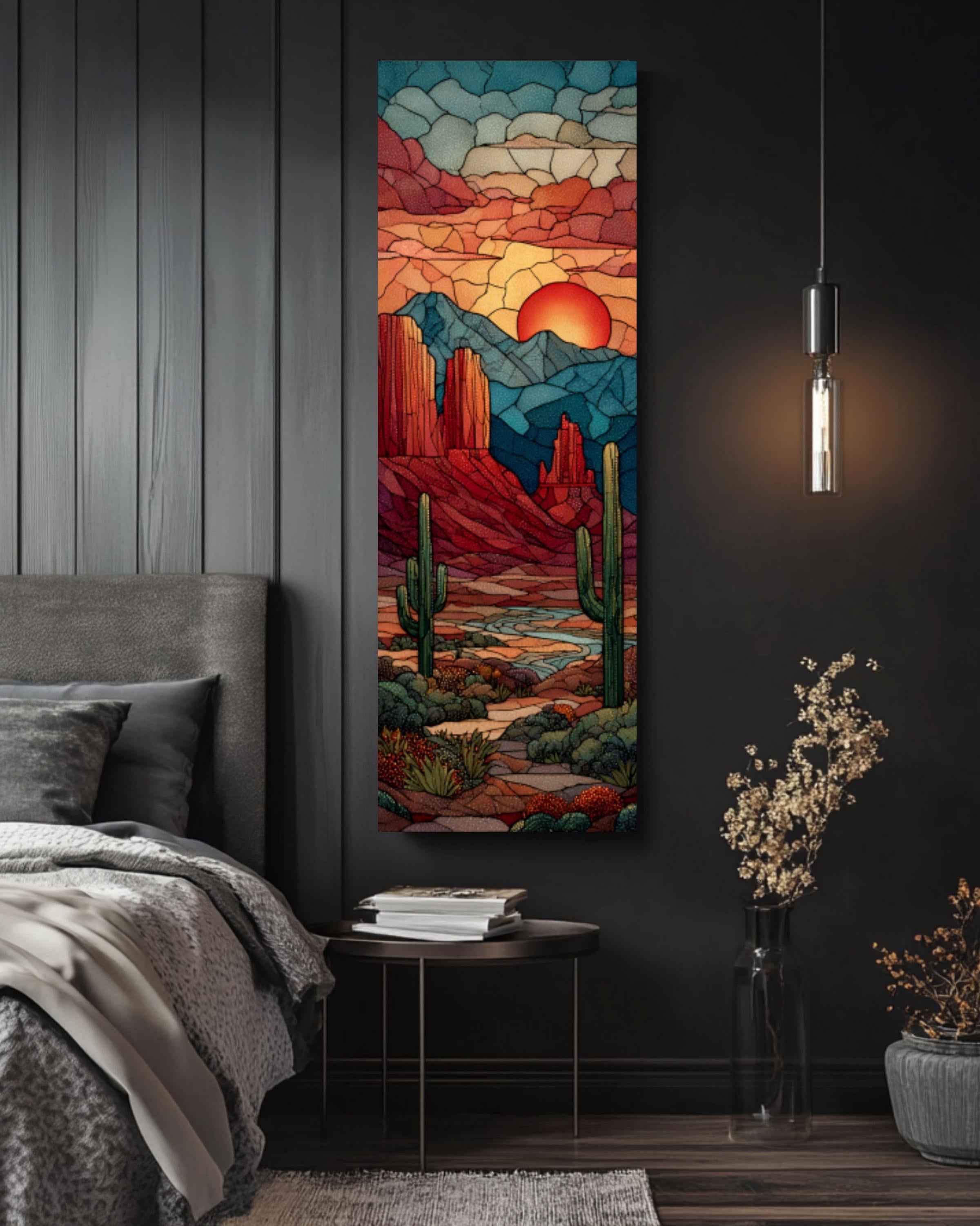 Stained Glass Desert Landscape Wall Art | Southwestern Canvas Print