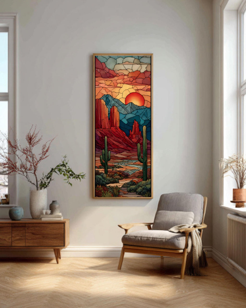 Stained Glass Desert Landscape Art: Southwestern Canvas Wall Decor for home and office wall décor