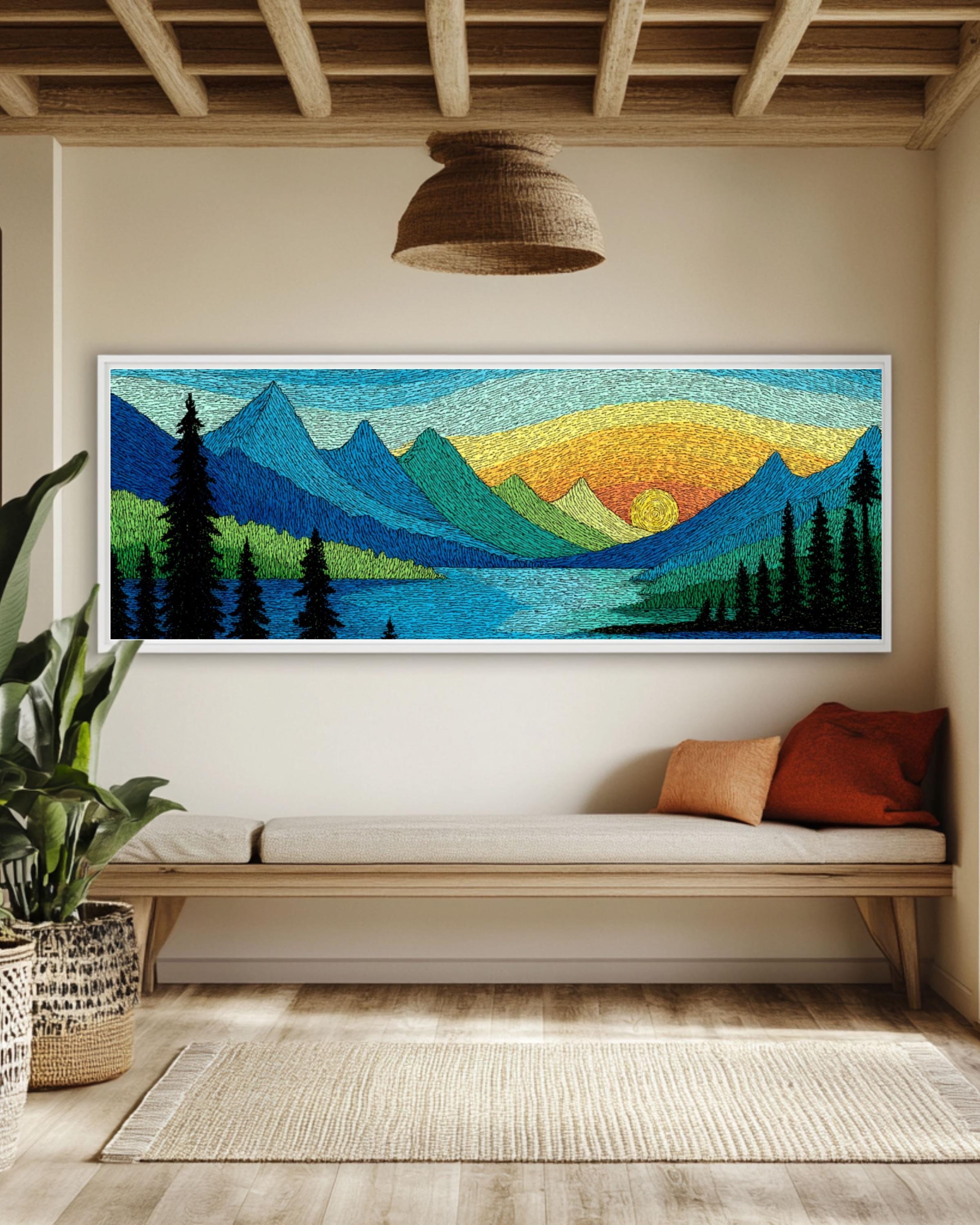Minimalist Lake & Mountain Canvas Wall Art – Modern Landscape