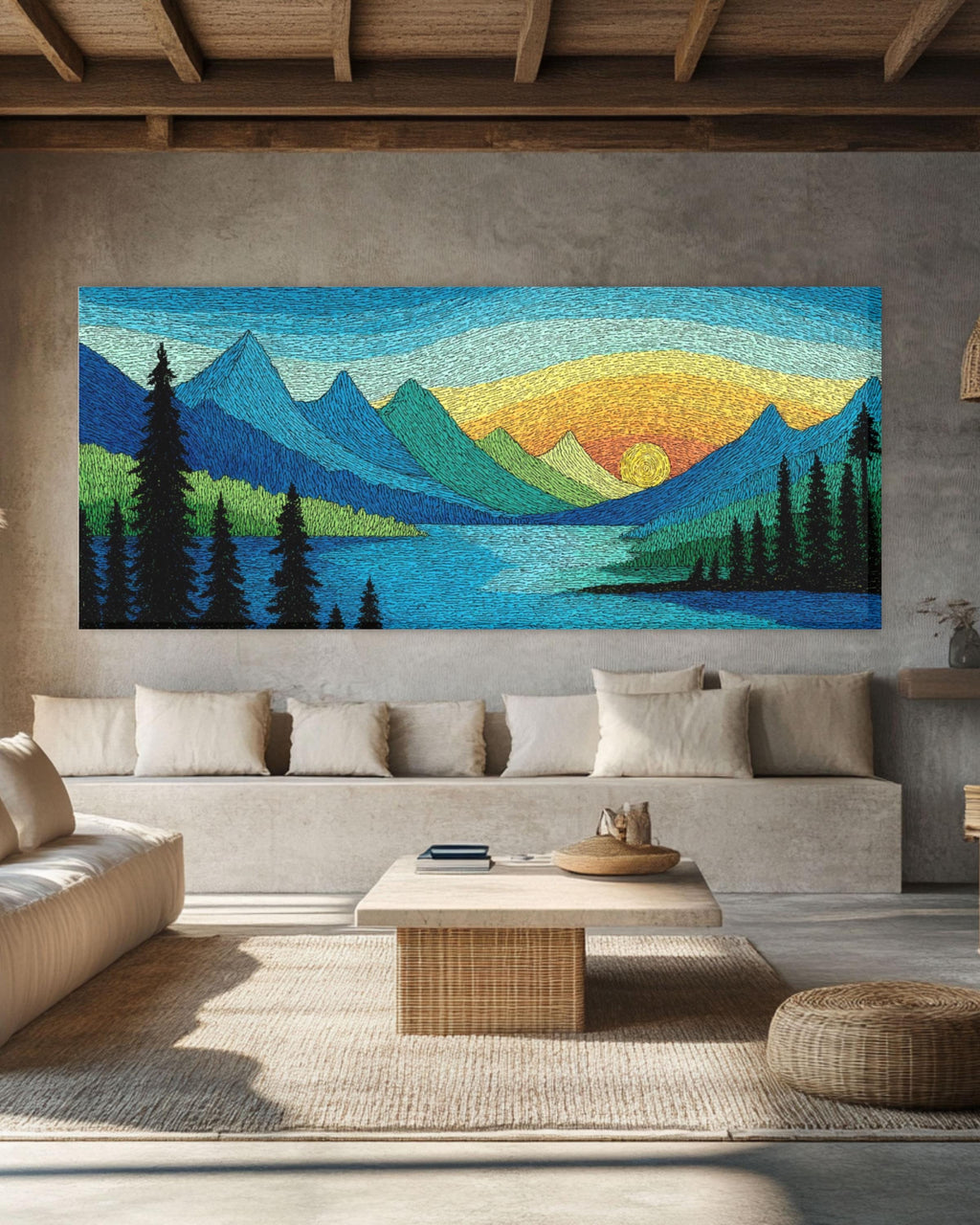 Minimalist Lake & Mountain Canvas Wall Art – Modern Landscape
