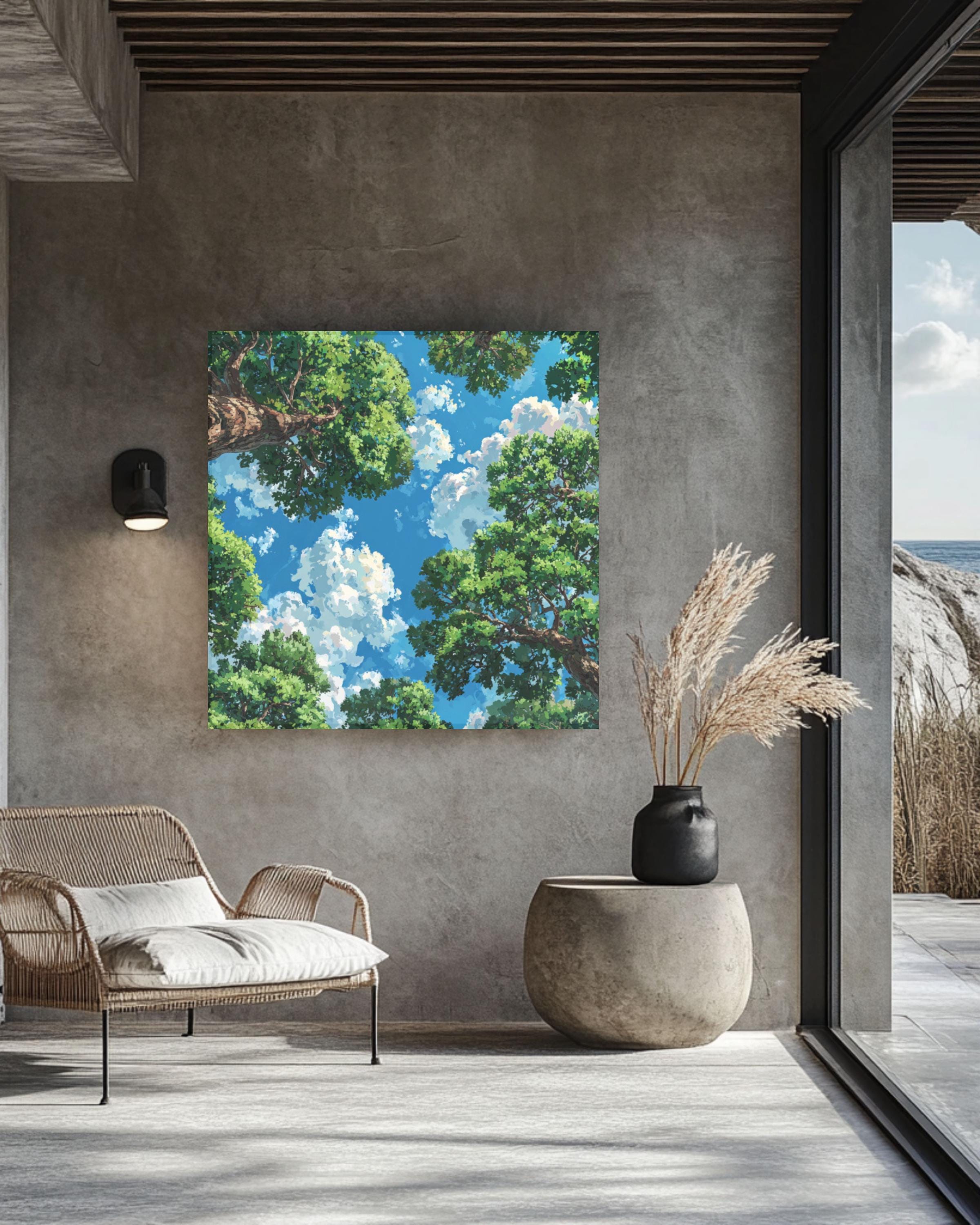 Pastel Tree Canopy Anime Nature Wall Art