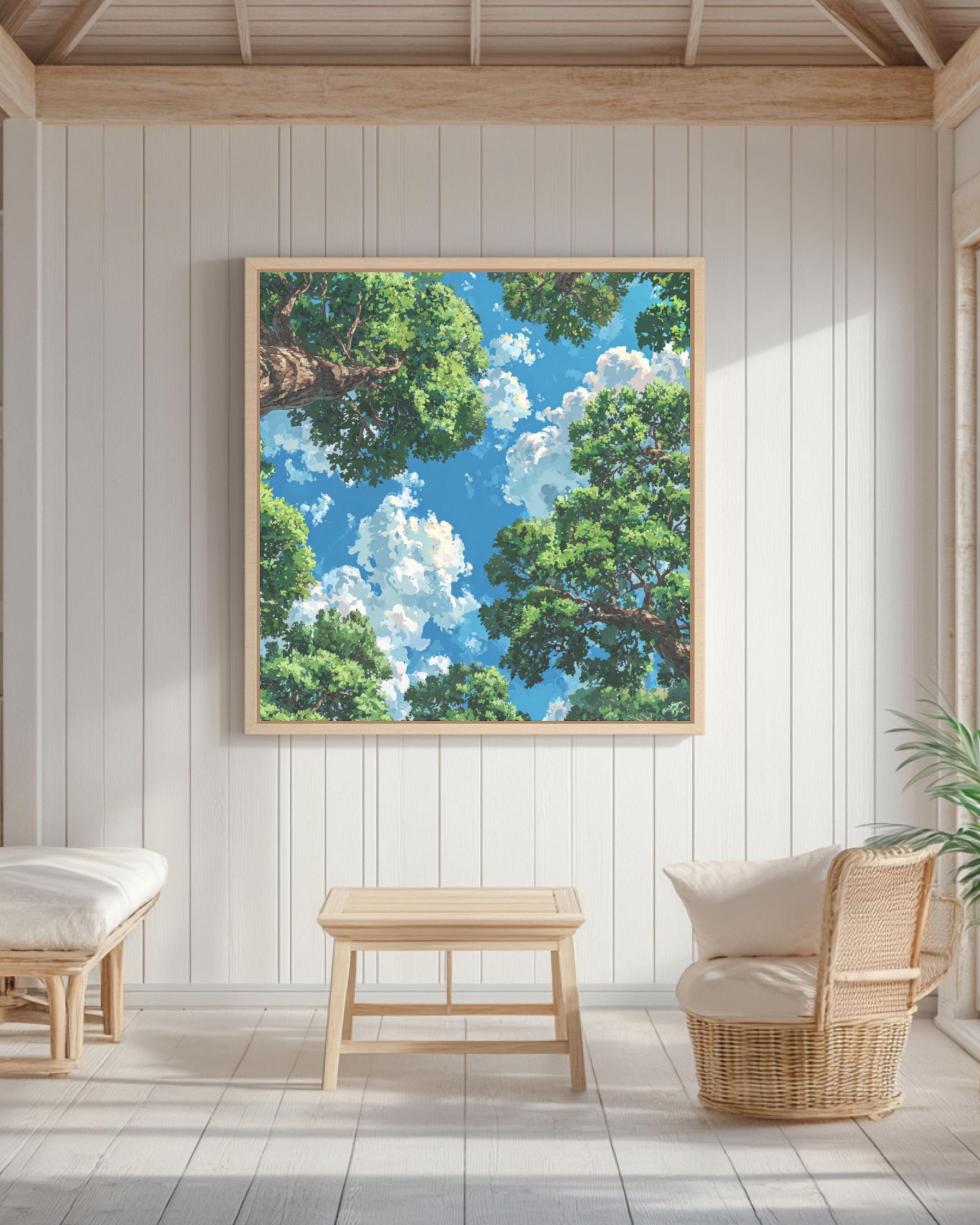 Pastel Tree Canopy Anime Nature Wall Art