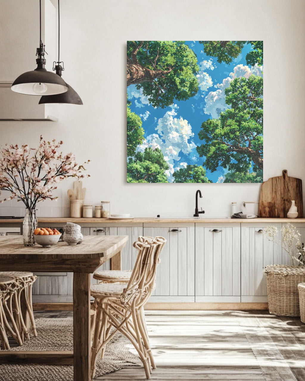 Pastel Tree Canopy Anime Nature Wall Art