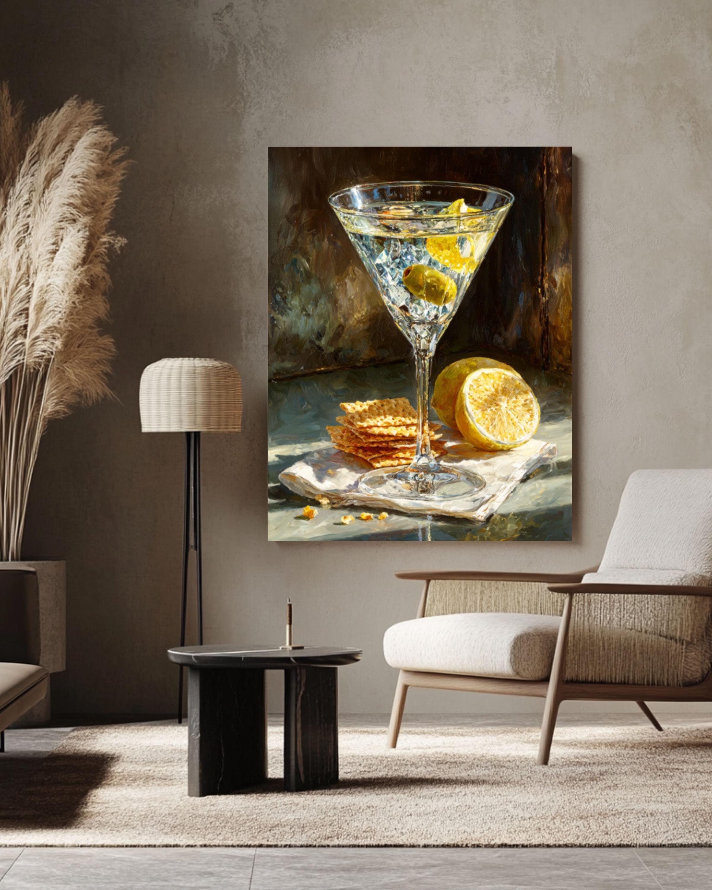 Martini Glass Wall Art | Vintage Bar Decor Print | Olive Lemon Still Life