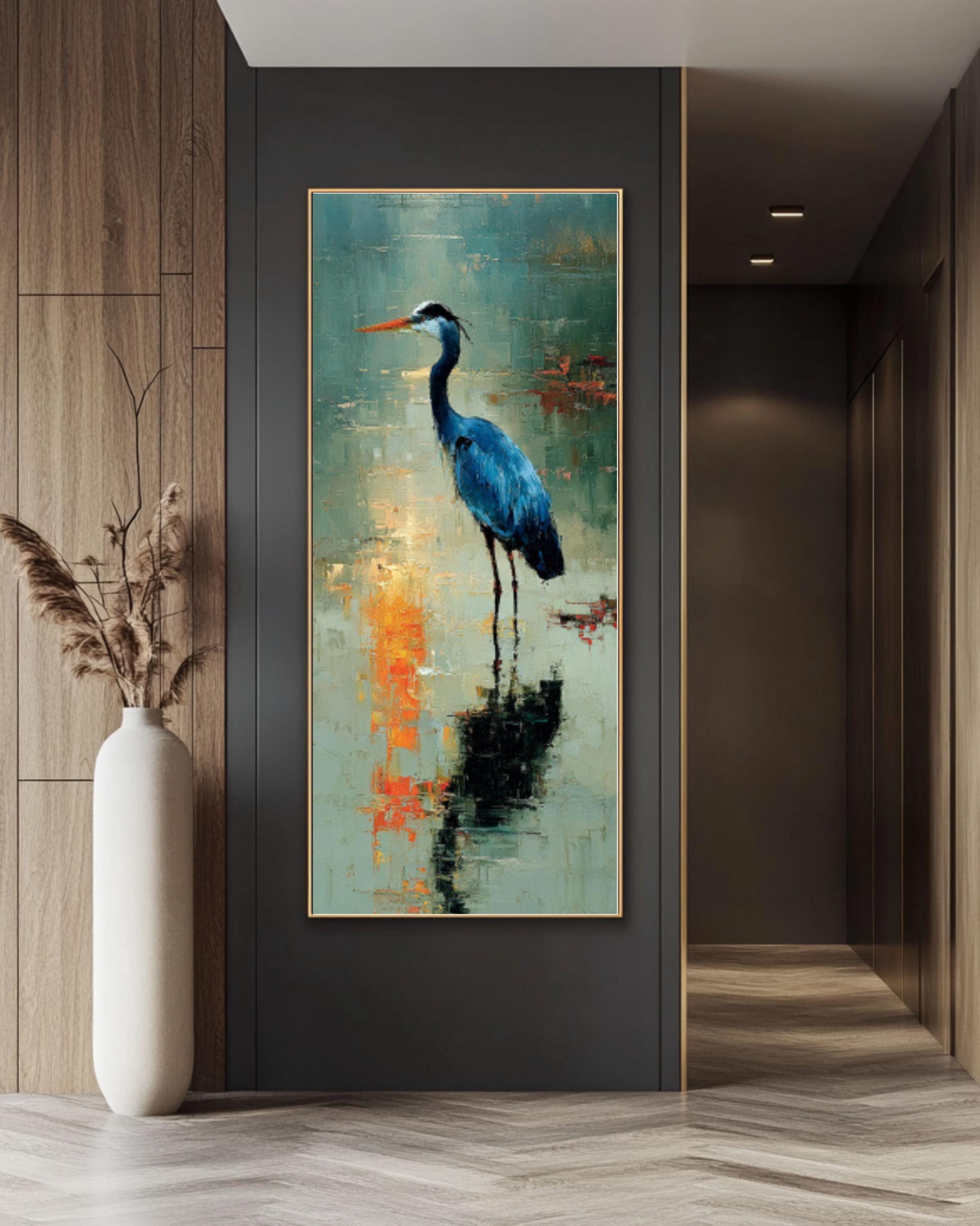 Blue Heron Wall Art Canvas | Painterly Impressionist Style Bird Print