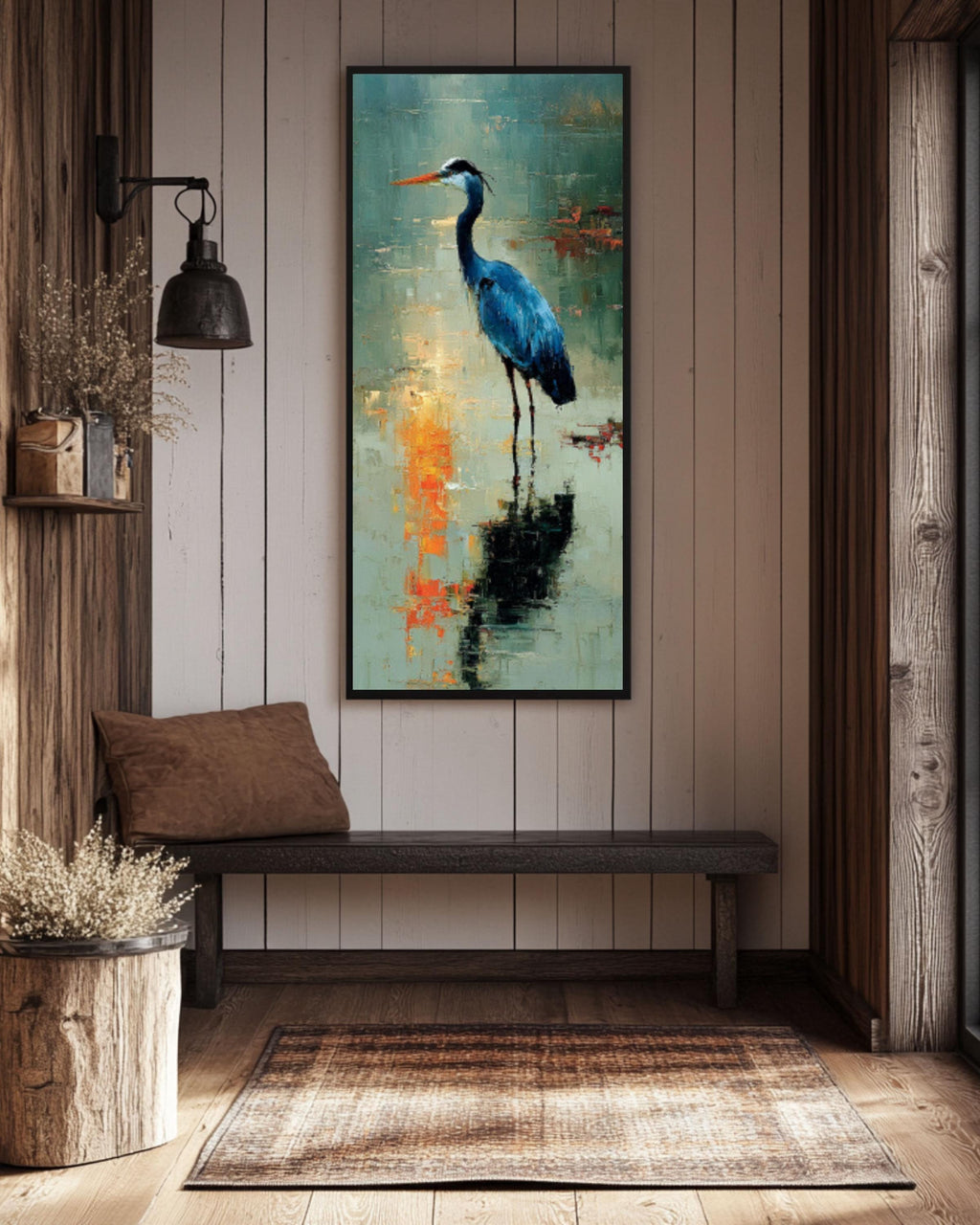Blue Heron Wall Art Canvas | Painterly Impressionist Style Bird Print