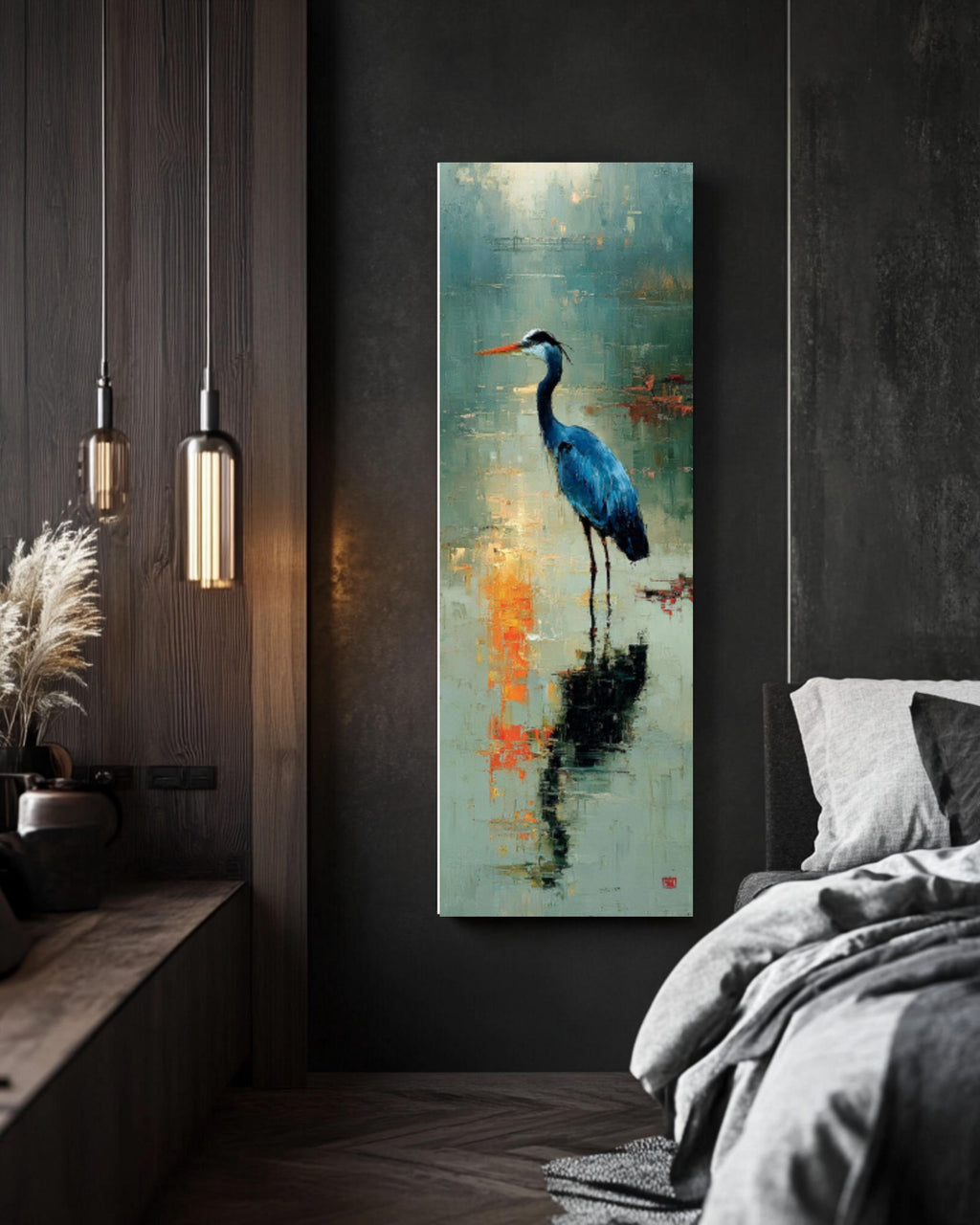 Blue Heron Wall Art Canvas | Painterly Impressionist Style Bird Print