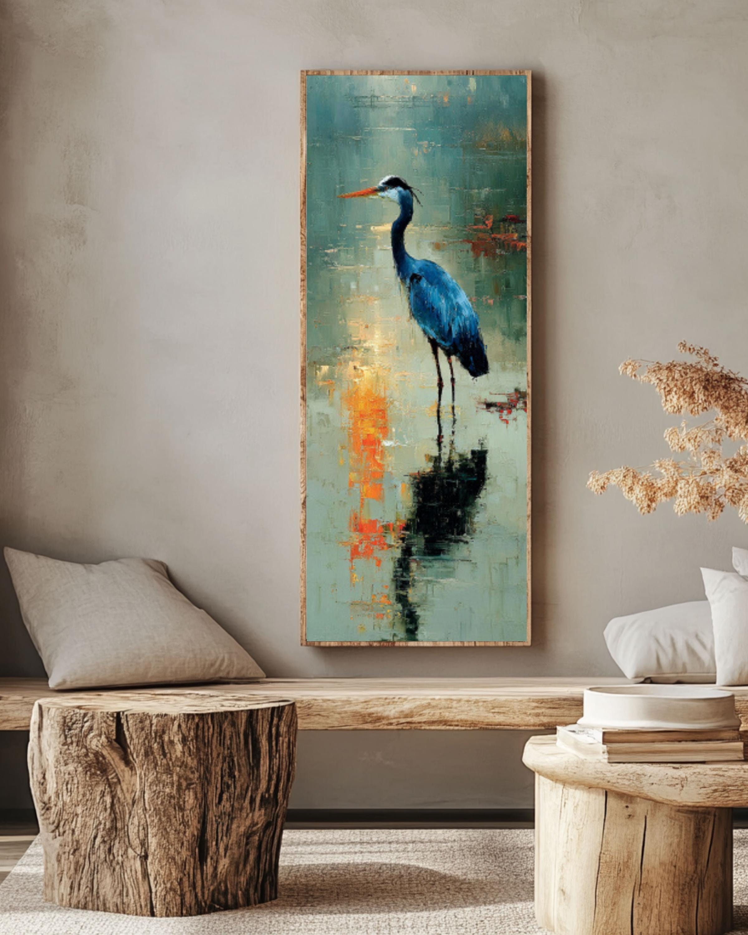 Blue Heron Painting: Richard Schmid & Jeremy Mann Style Canvas Art for home and office wall décor