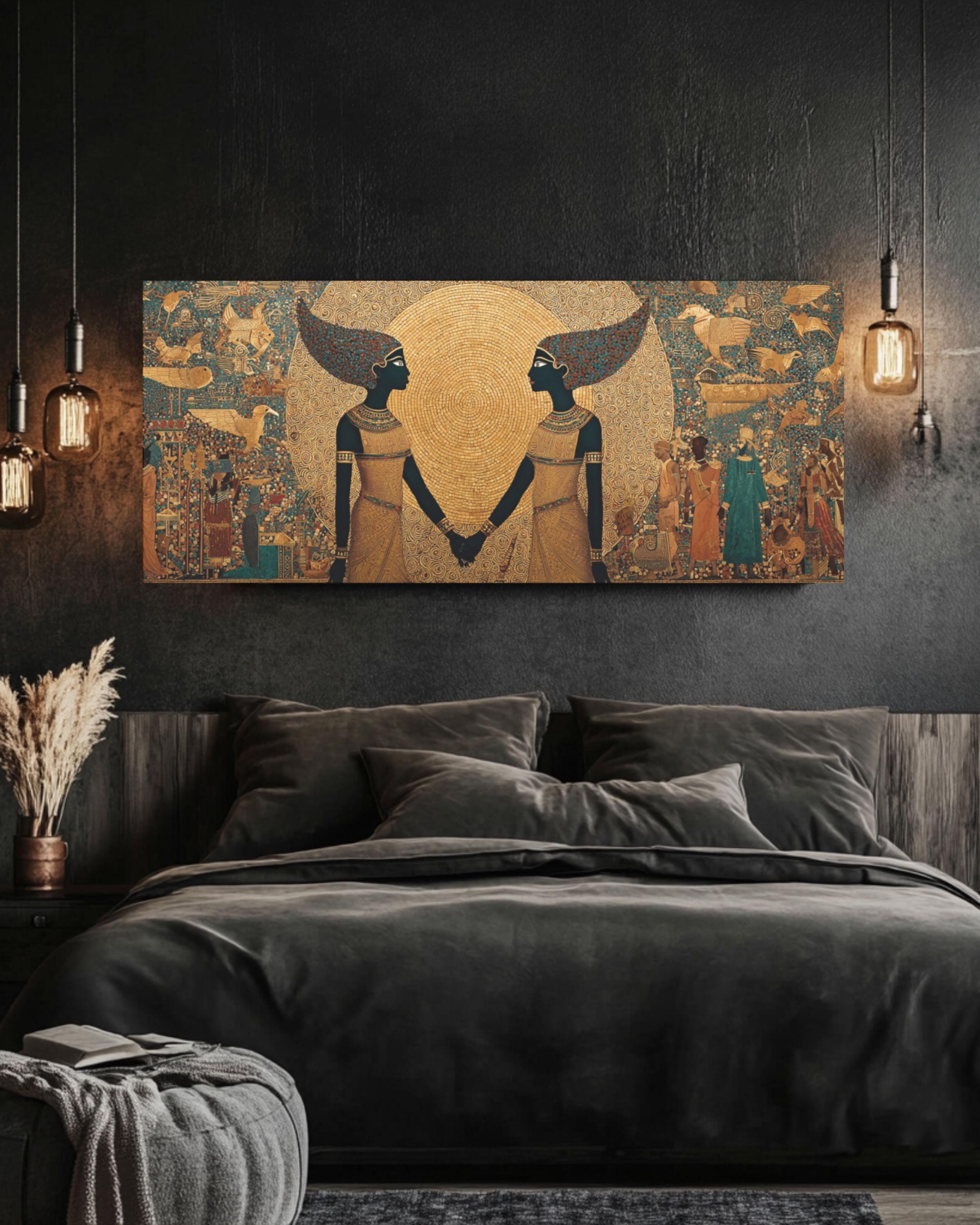 Egyptian Sun God Priestess Canvas Wall Art – Golden Mythology Print