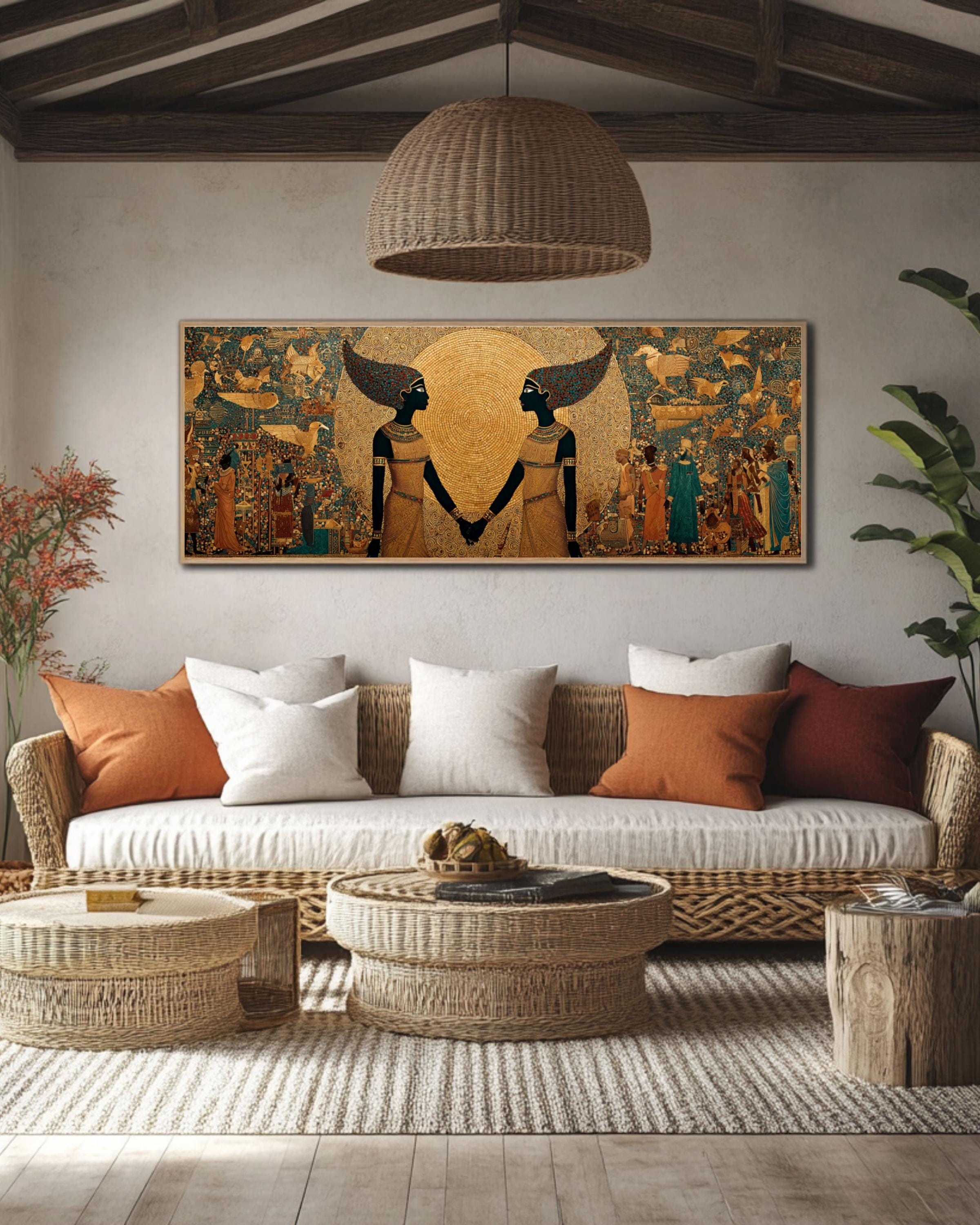 Egyptian Sun God Priestess Canvas Wall Art – Golden Mythology Print