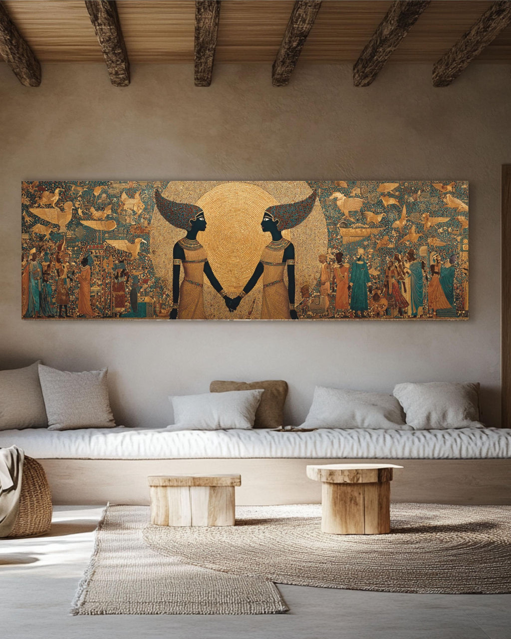 Egyptian Sun God Priestess Canvas Wall Art – Golden Mythology Print
