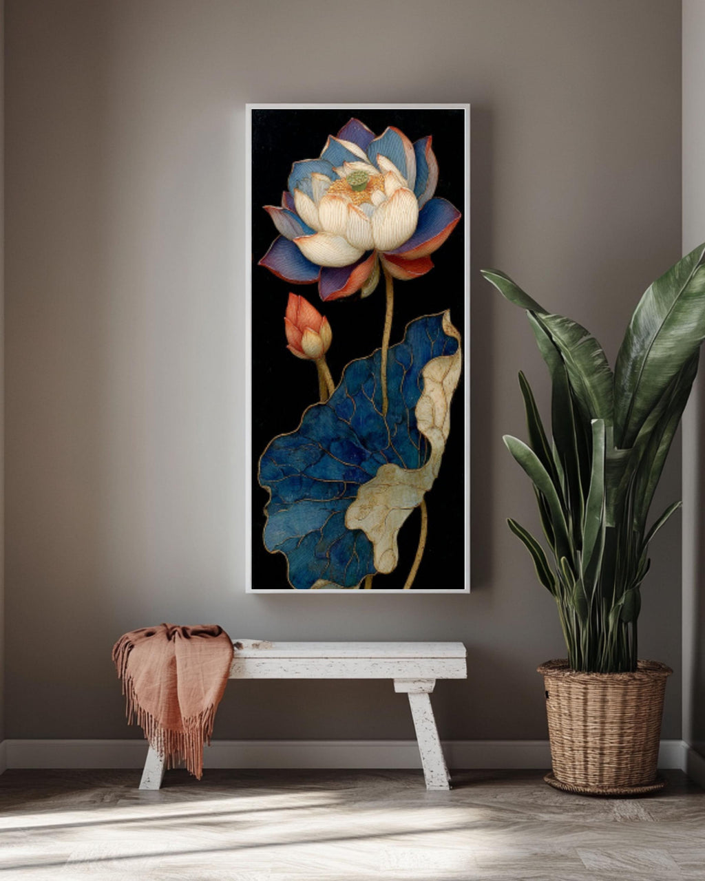 Gold Leaf Lotus Flower Wall Art | Chinese Painting Style Canvas Print