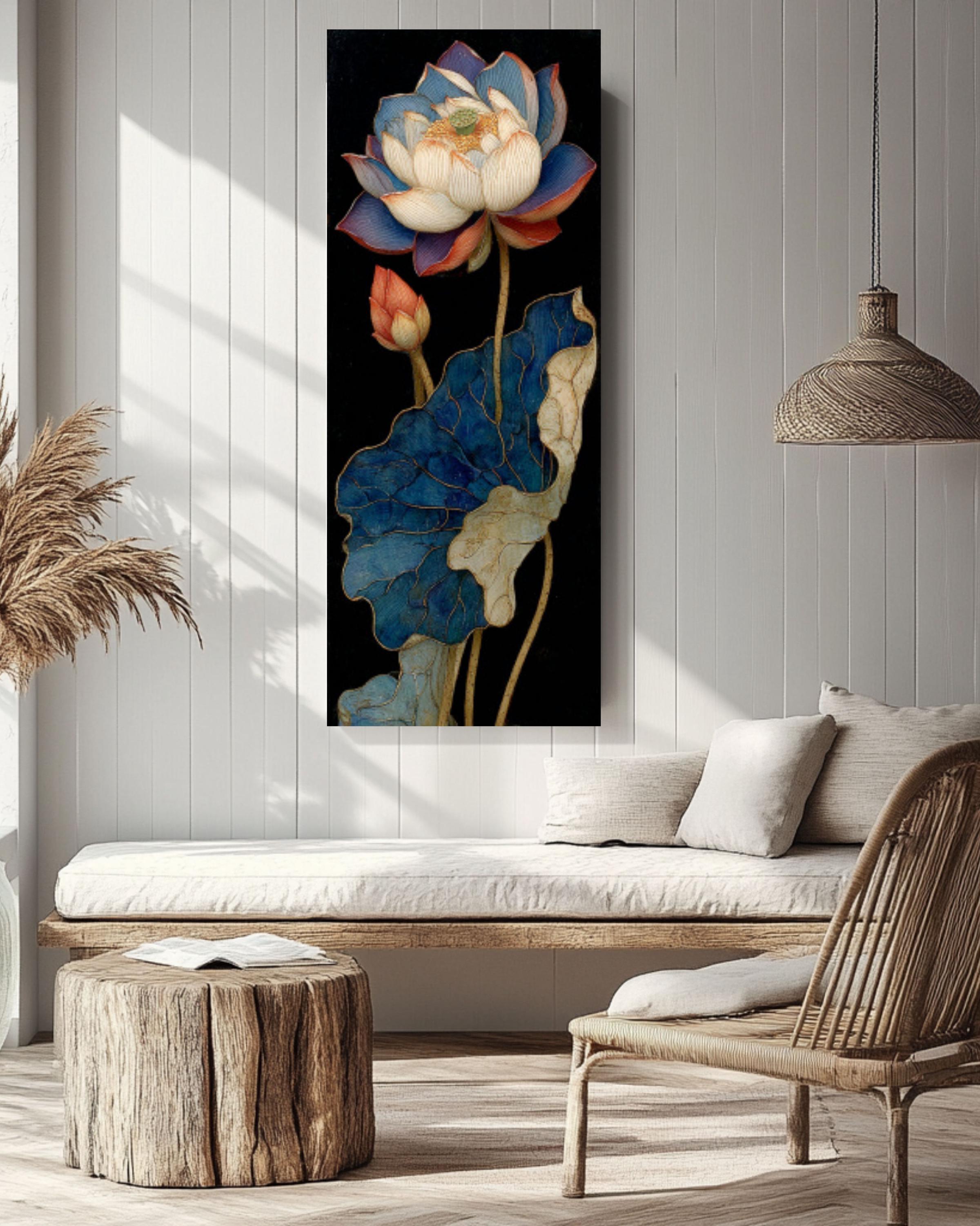 Gold Leaf Lotus Flower Wall Art | Chinese Painting Style Canvas Print