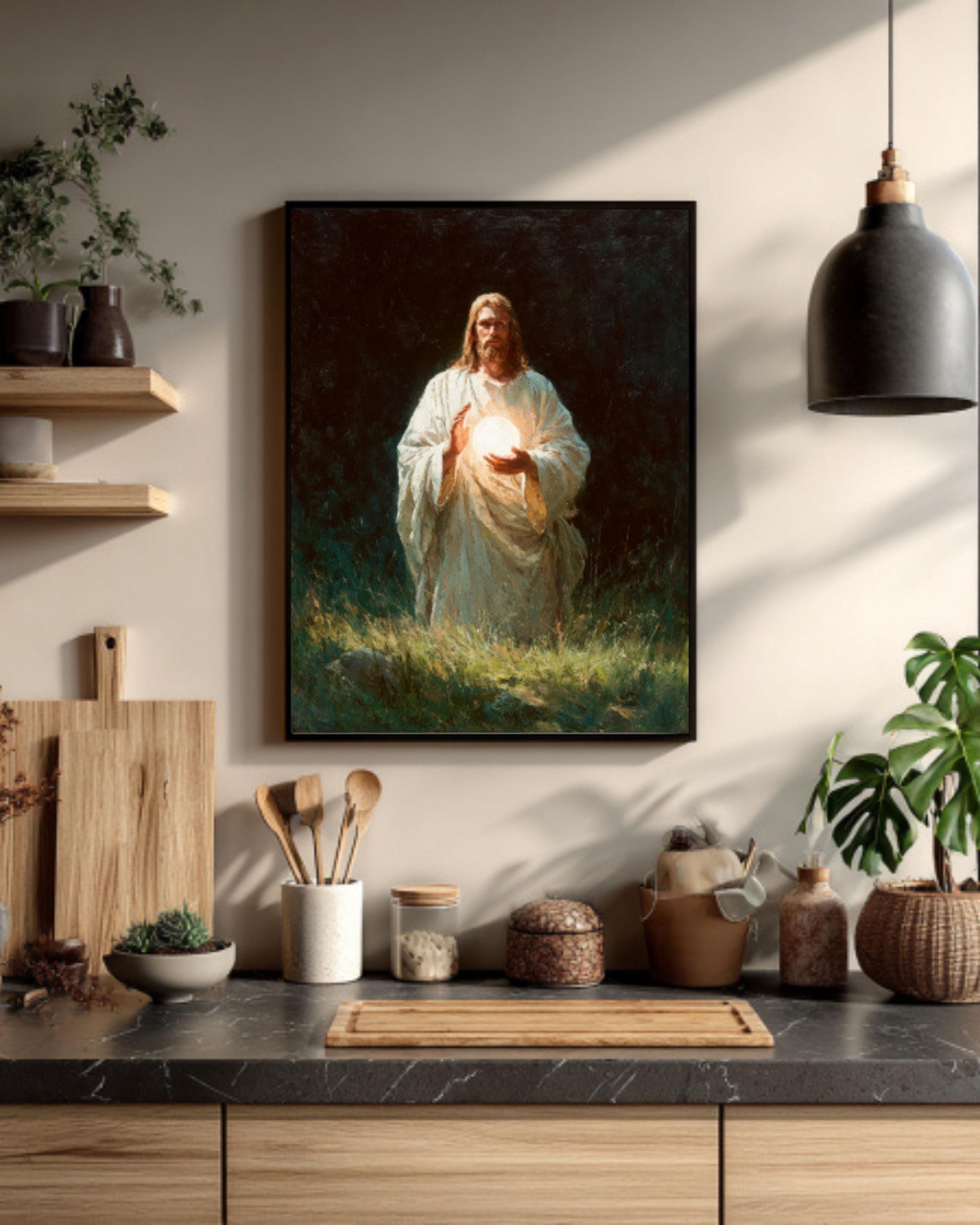 Jesus Holding Light Wall Art | Soft Oil Painting Style | Christian Home Decor