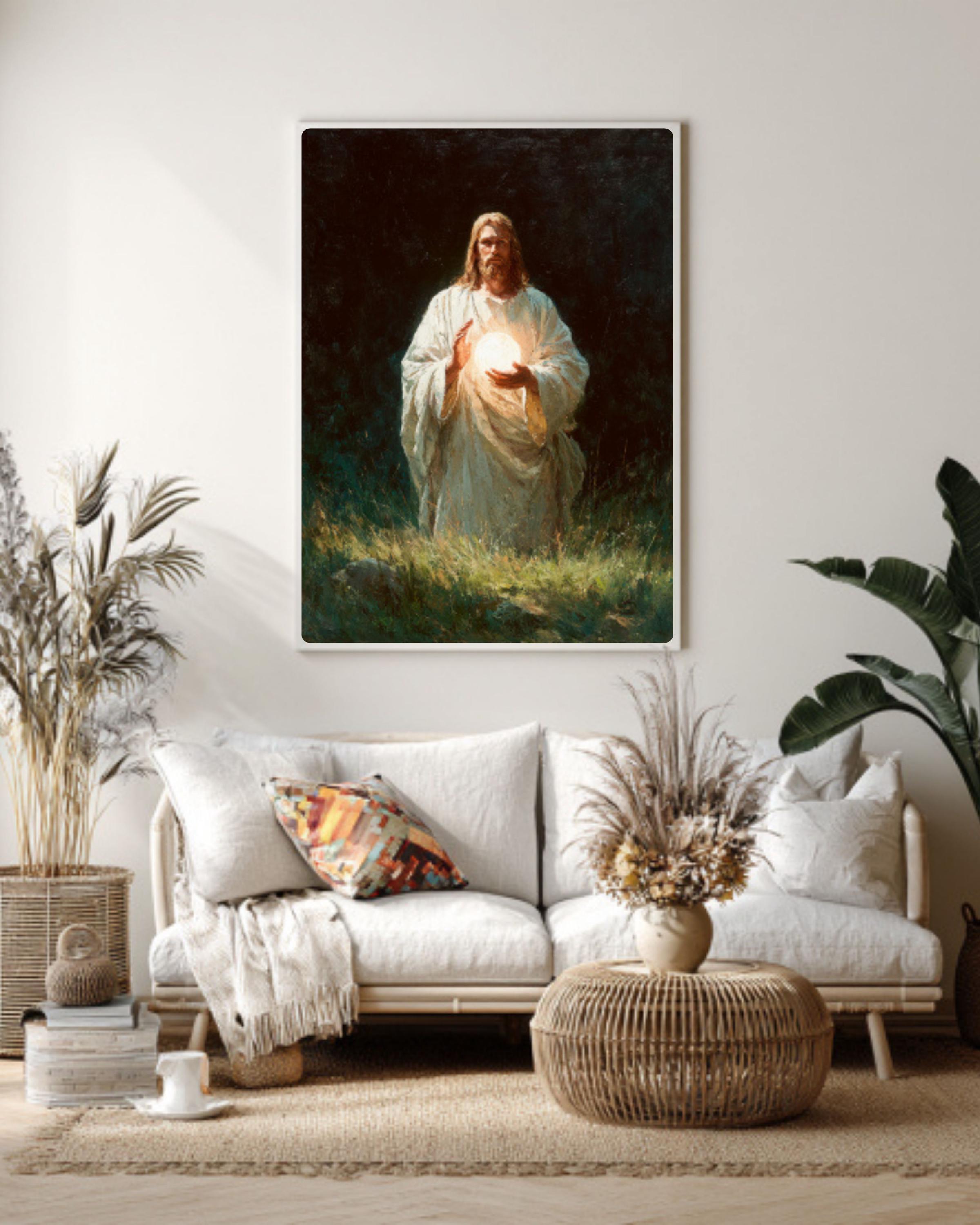 Jesus Holding Light Wall Art | Soft Oil Painting Style | Christian Home Decor