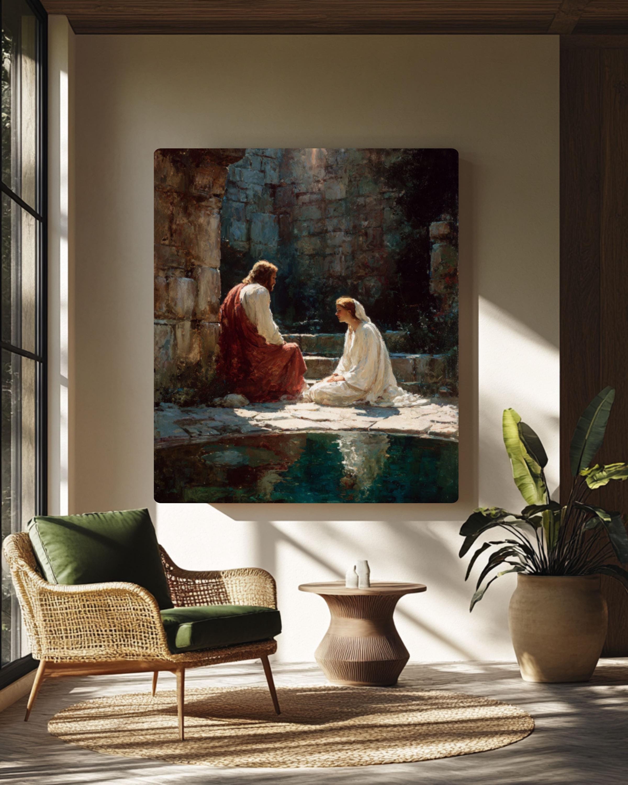 Jesus and Mary Magdalene Art â€“ Biblical Scene, Peaceful Christian Wall Decor Canvas Wall Art Print – Premium Home Decor