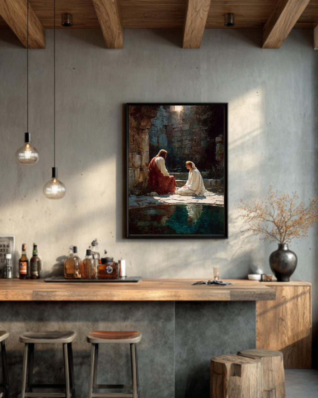 Jesus and Mary Magdalene Art â€“ Biblical Scene, Peaceful Christian Wall Decor Canvas Wall Art Print – Premium Home Decor