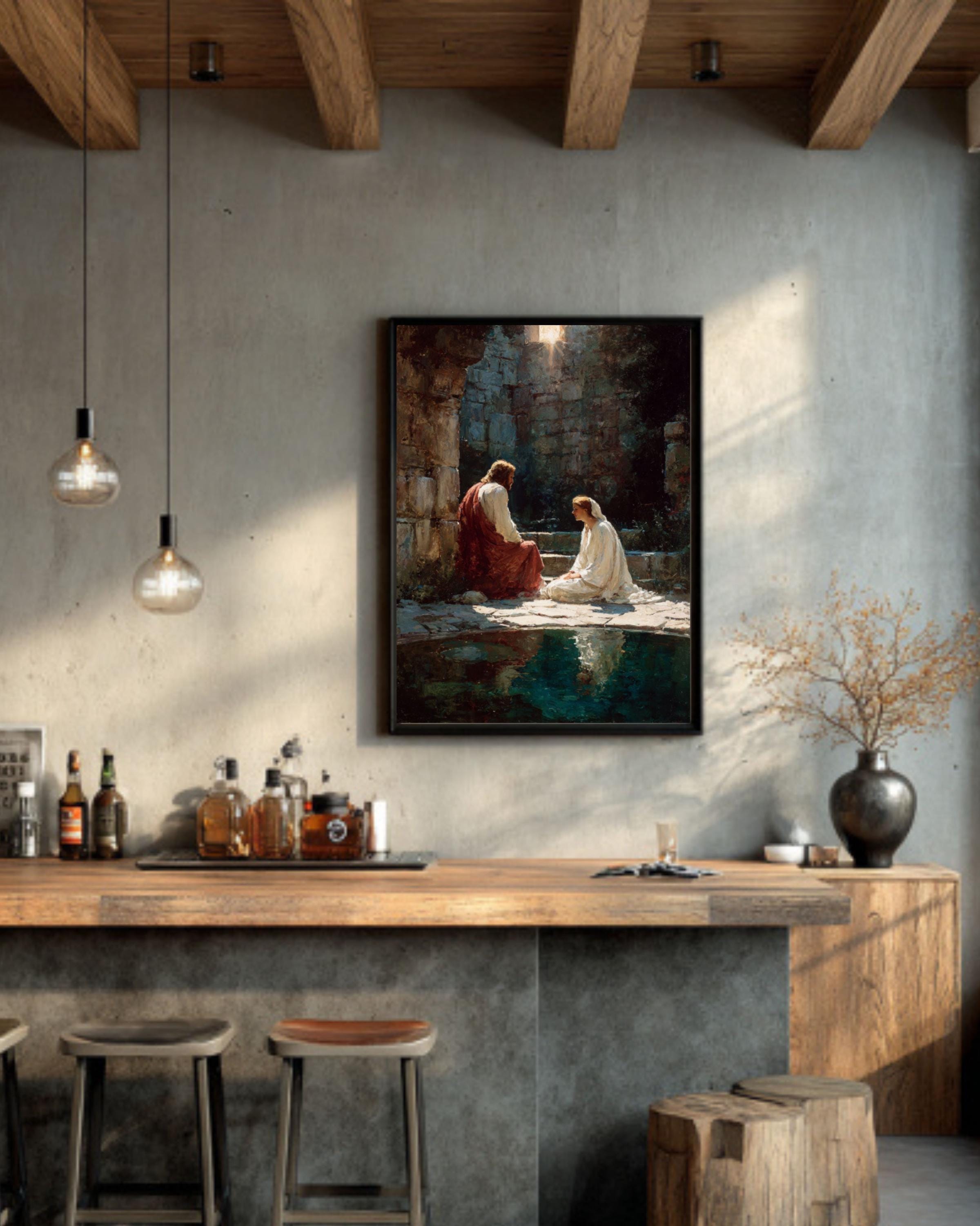 Jesus and Mary Magdalene Art â€“ Biblical Scene, Peaceful Christian Wall Decor Canvas Wall Art Print – Premium Home Decor